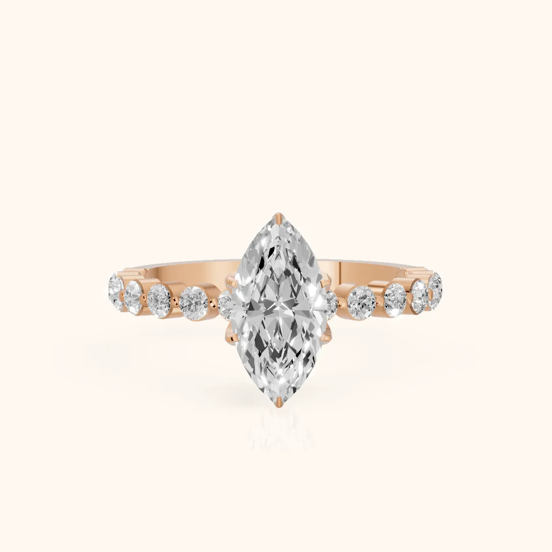 Eleanor Majesty Side Stone Marquise Diamond Engagement Ring in Rose Gold — view 2