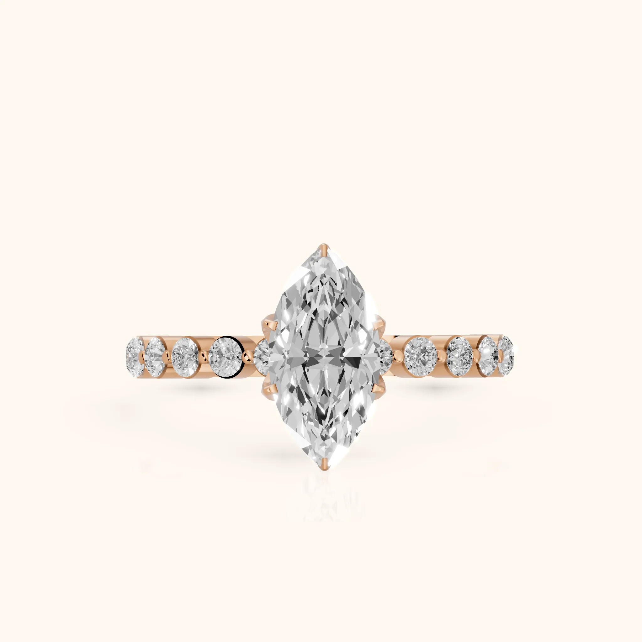 Eleanor Majesty Side Stone Marquise Diamond Engagement Ring in Rose Gold — view 1