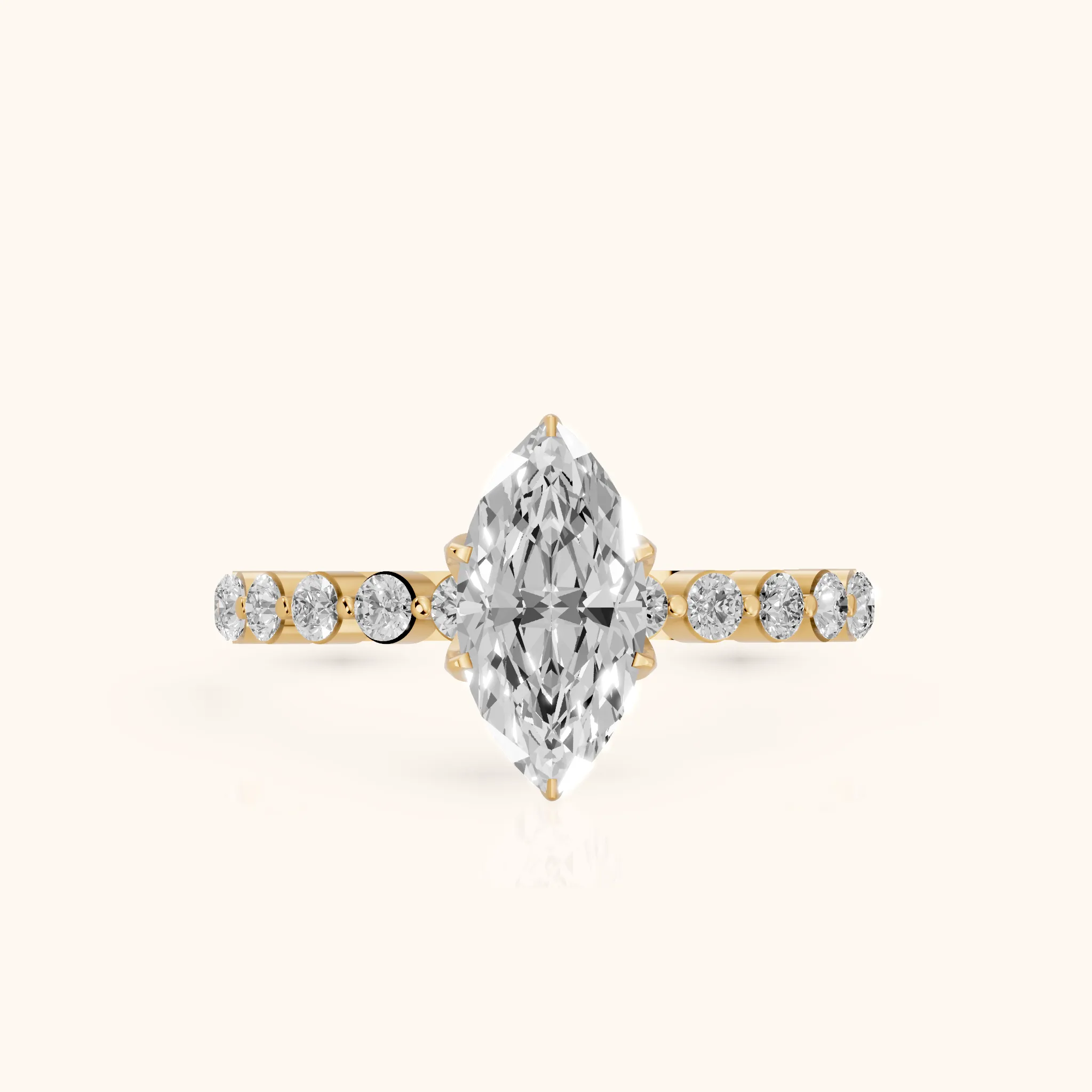Eleanor Majesty Side Stone Marquise Diamond Engagement Ring in Yellow Gold — view 1