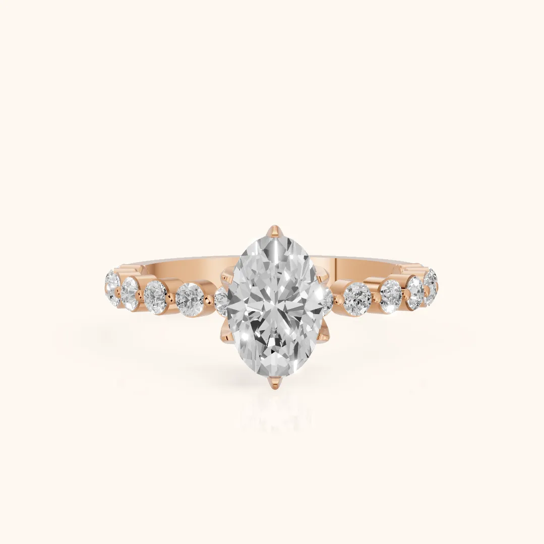 Eleanor Majesty Side Stone Oval Diamond Engagement Ring in Rose Gold — view 2