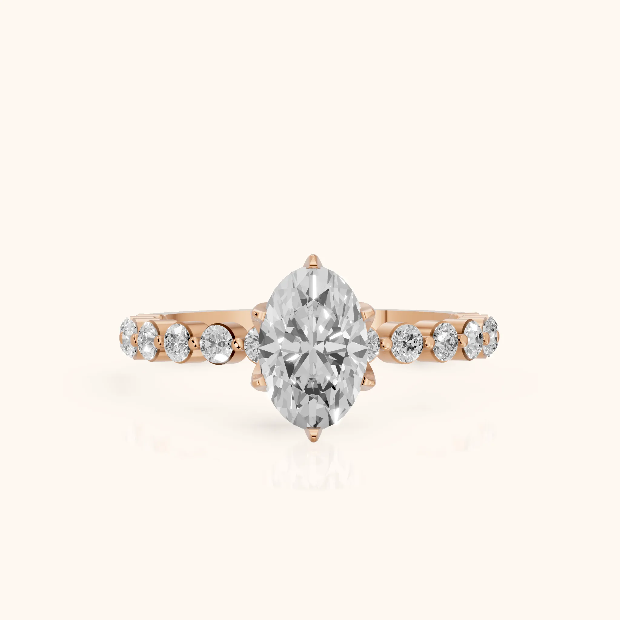 Eleanor Majesty Side Stone Oval Diamond Engagement Ring in Rose Gold — view 1