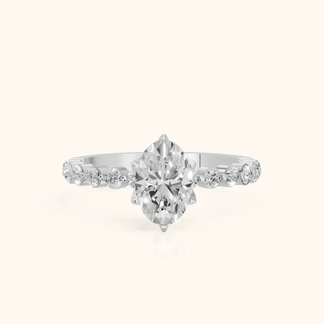 Eleanor Majesty Side Stone Oval Diamond Engagement Ring in Platinum — view 2