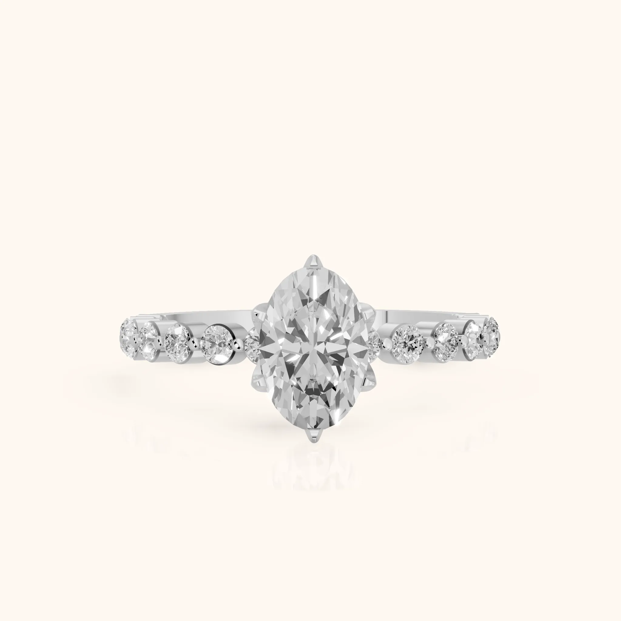 Eleanor Majesty Side Stone Oval Diamond Engagement Ring in Platinum — view 1