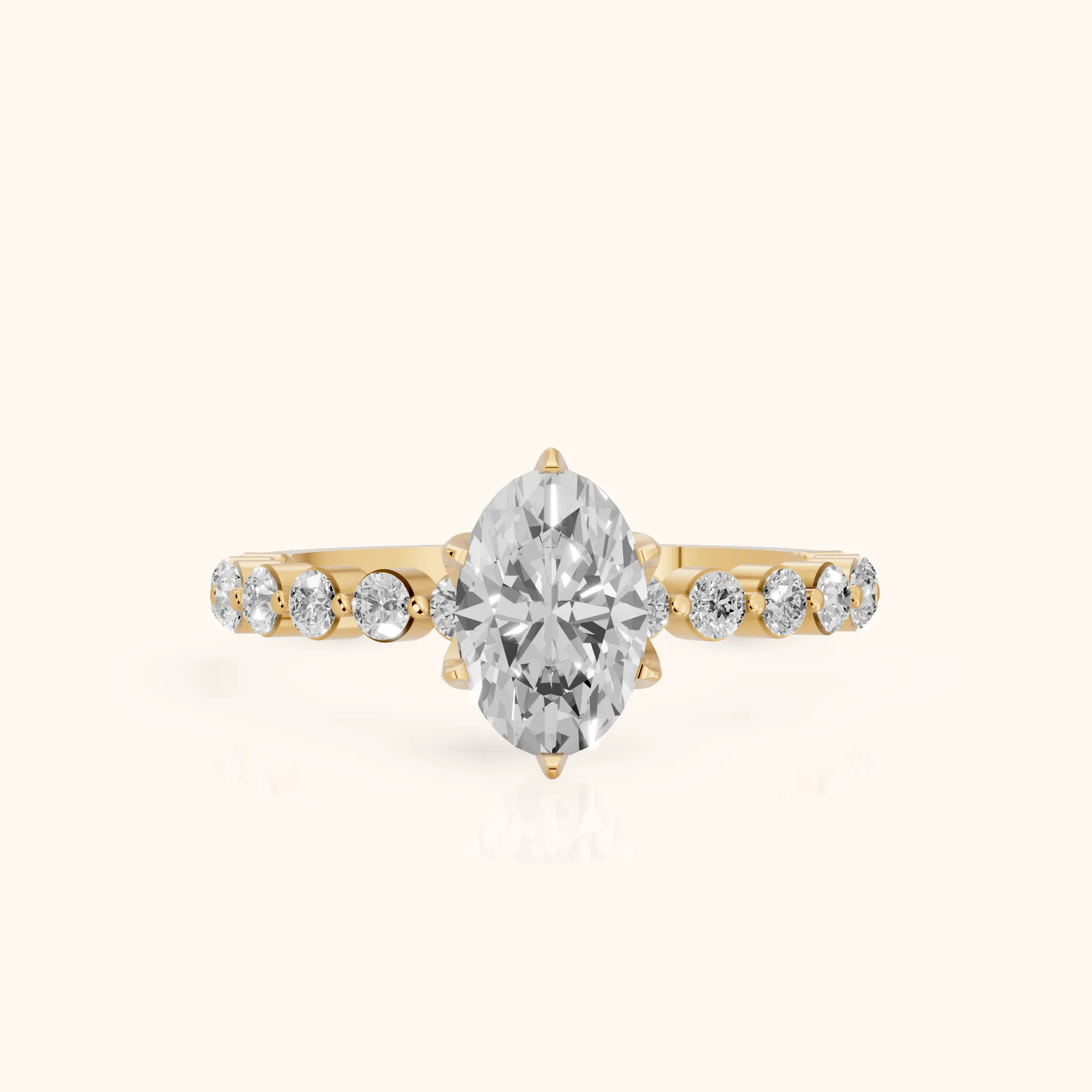 Eleanor Majesty Side Stone Oval Diamond Engagement Ring in Yellow Gold — view 1