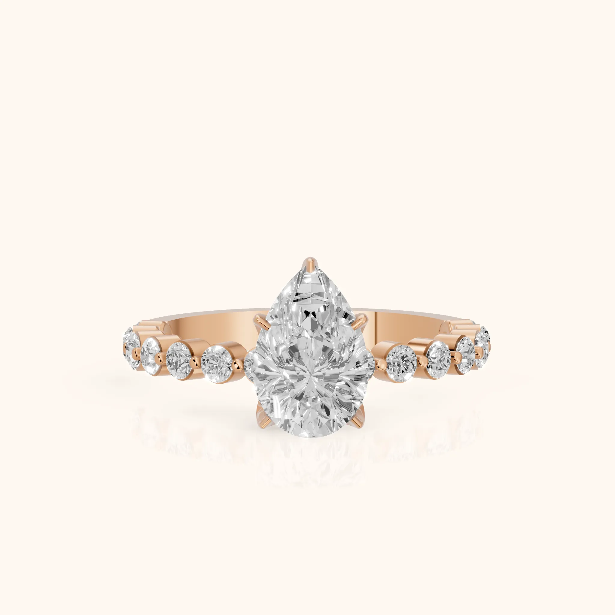 Eleanor Majesty Side Stone Pear Diamond Engagement Ring in Rose Gold — view 1