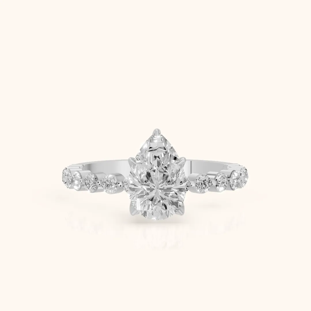 Eleanor Majesty Side Stone Pear Diamond Engagement Ring in Platinum — view 2