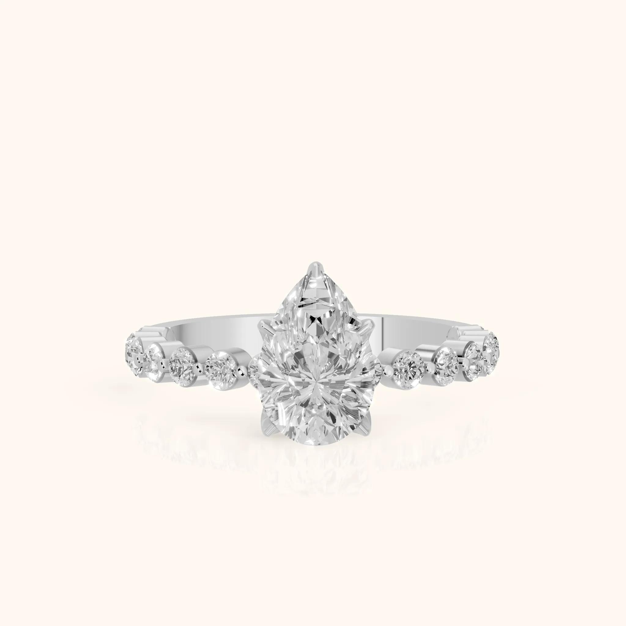 Eleanor Majesty Side Stone Pear Diamond Engagement Ring in Platinum — view 1