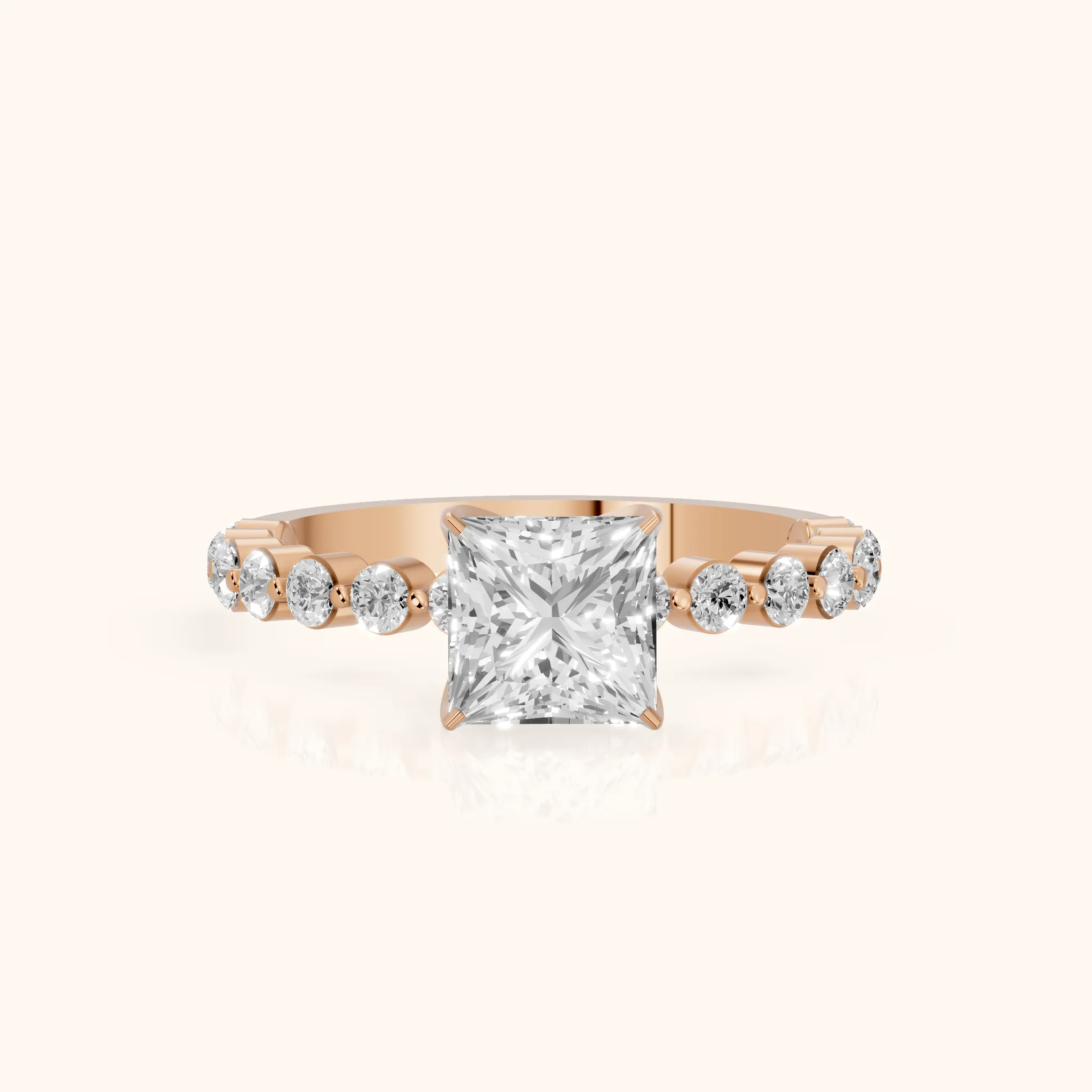 Eleanor Majesty Side Stone Princess Diamond Engagement Ring in Rose Gold — view 1