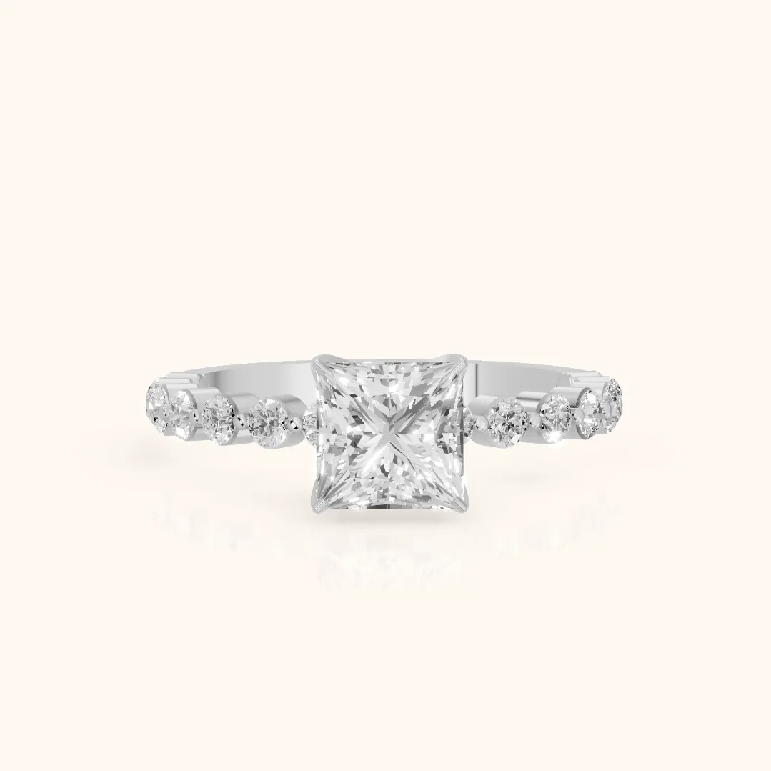 Eleanor Majesty Side Stone Princess Diamond Engagement Ring in Platinum — view 2