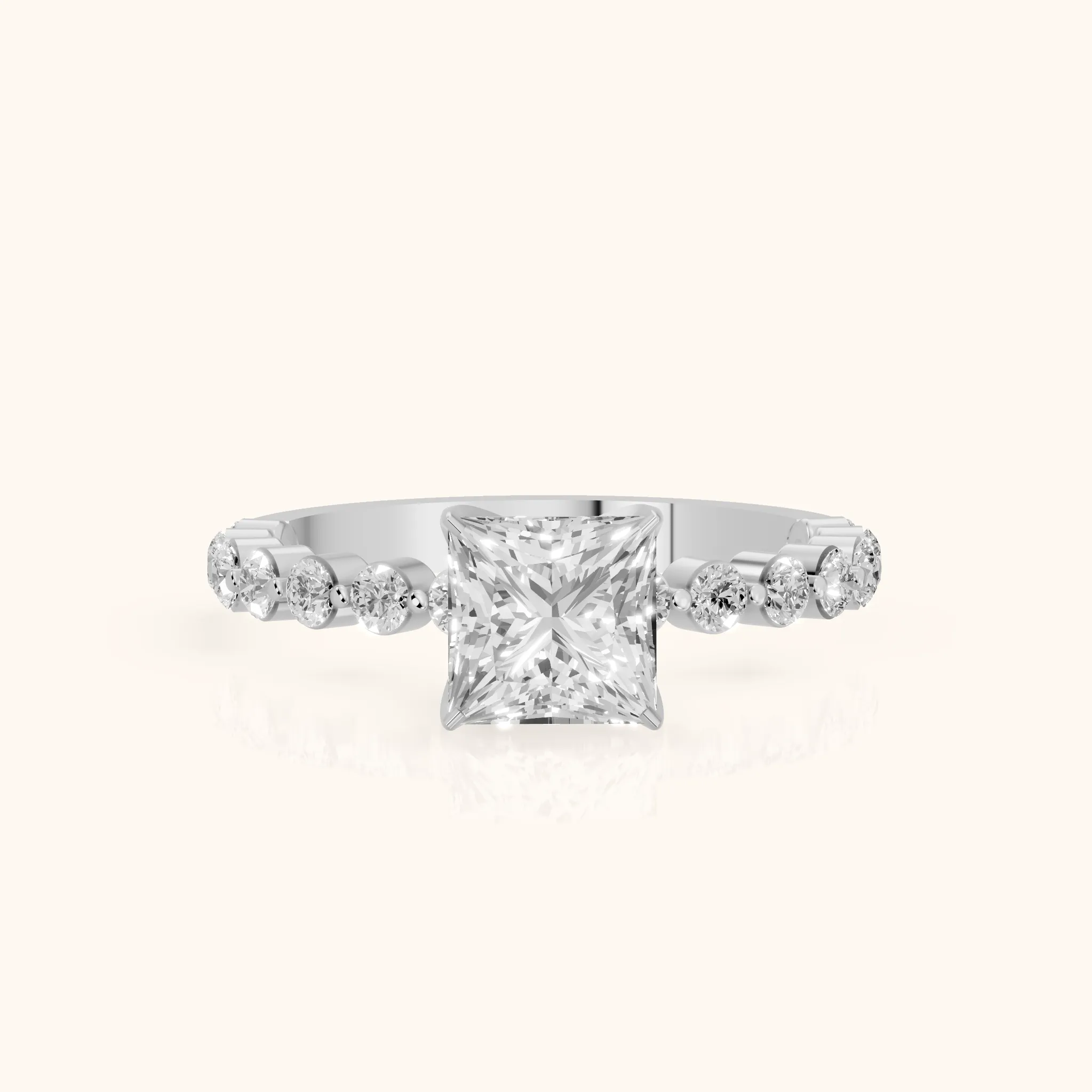 Eleanor Majesty Side Stone Princess Diamond Engagement Ring in Platinum — view 1