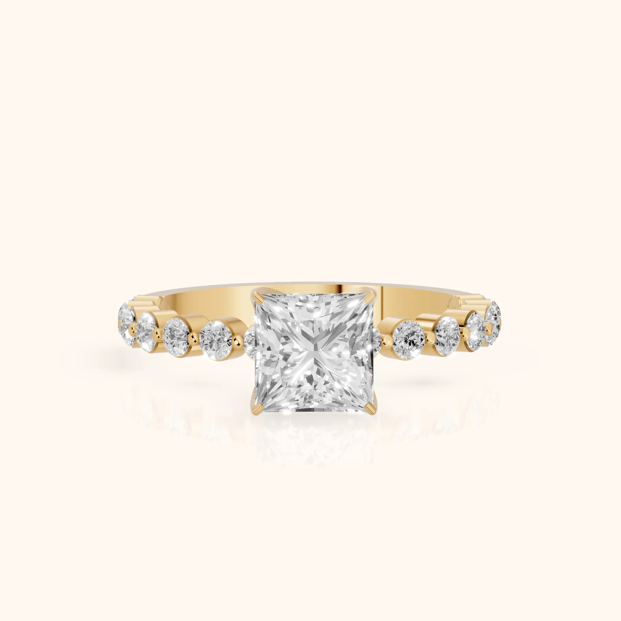 Eleanor Majesty Side Stone Princess Diamond Engagement Ring in Yellow Gold — view 1