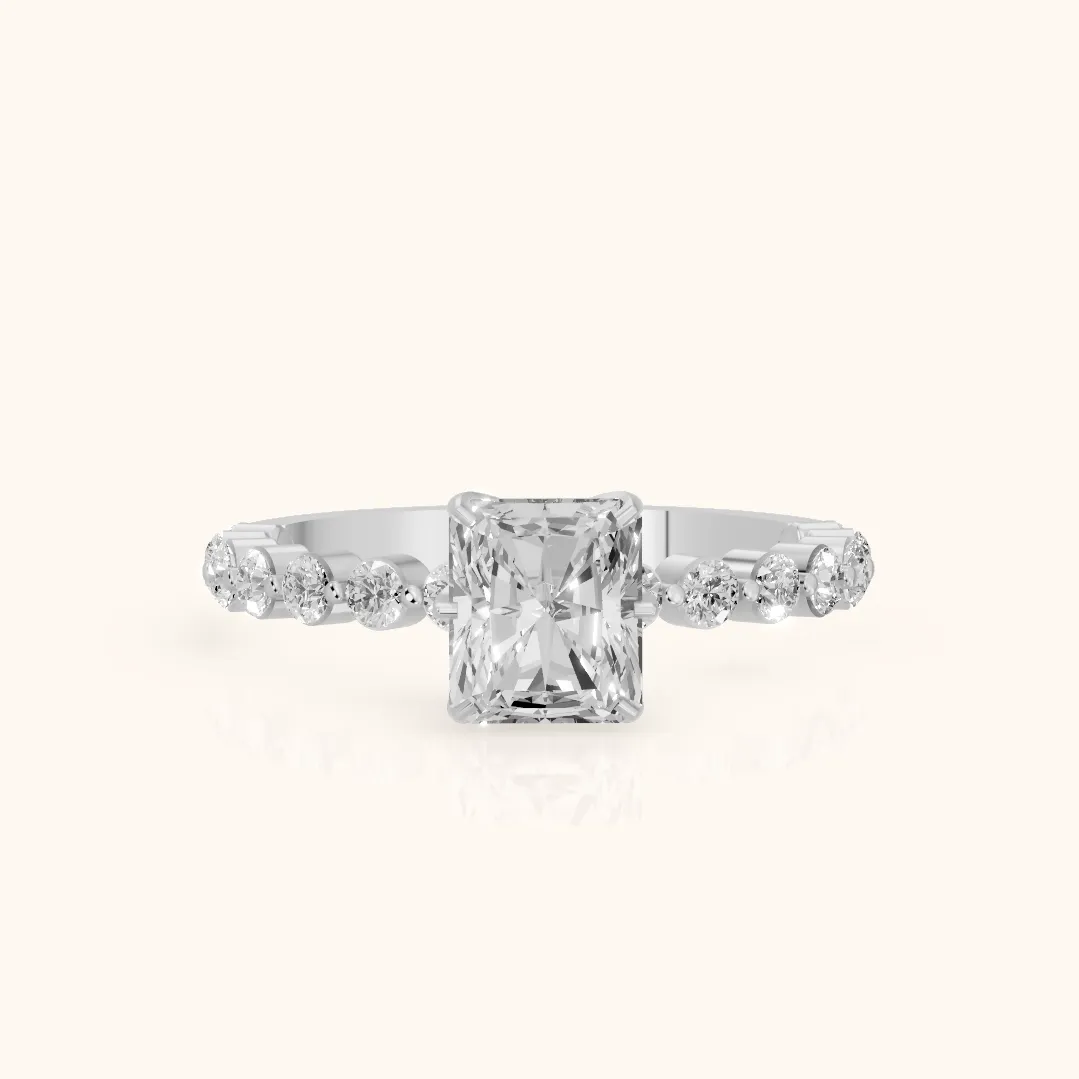 Eleanor Majesty Side Stone Radiant Diamond Engagement Ring in Platinum — view 2