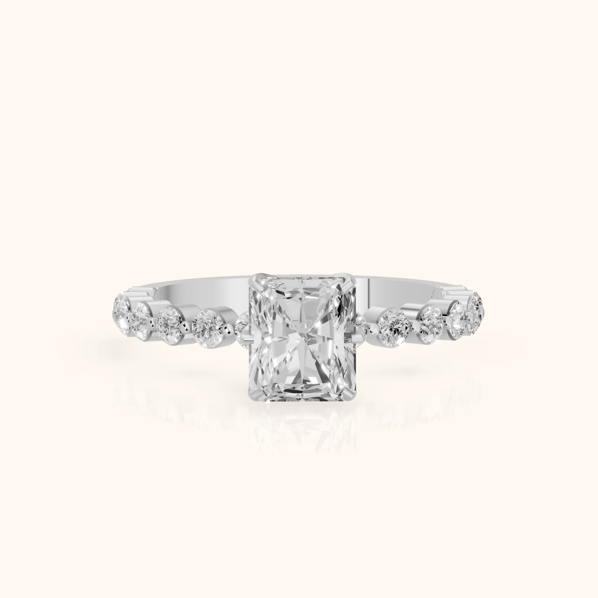 Eleanor Majesty Side Stone Radiant Diamond Engagement Ring in Platinum — view 1