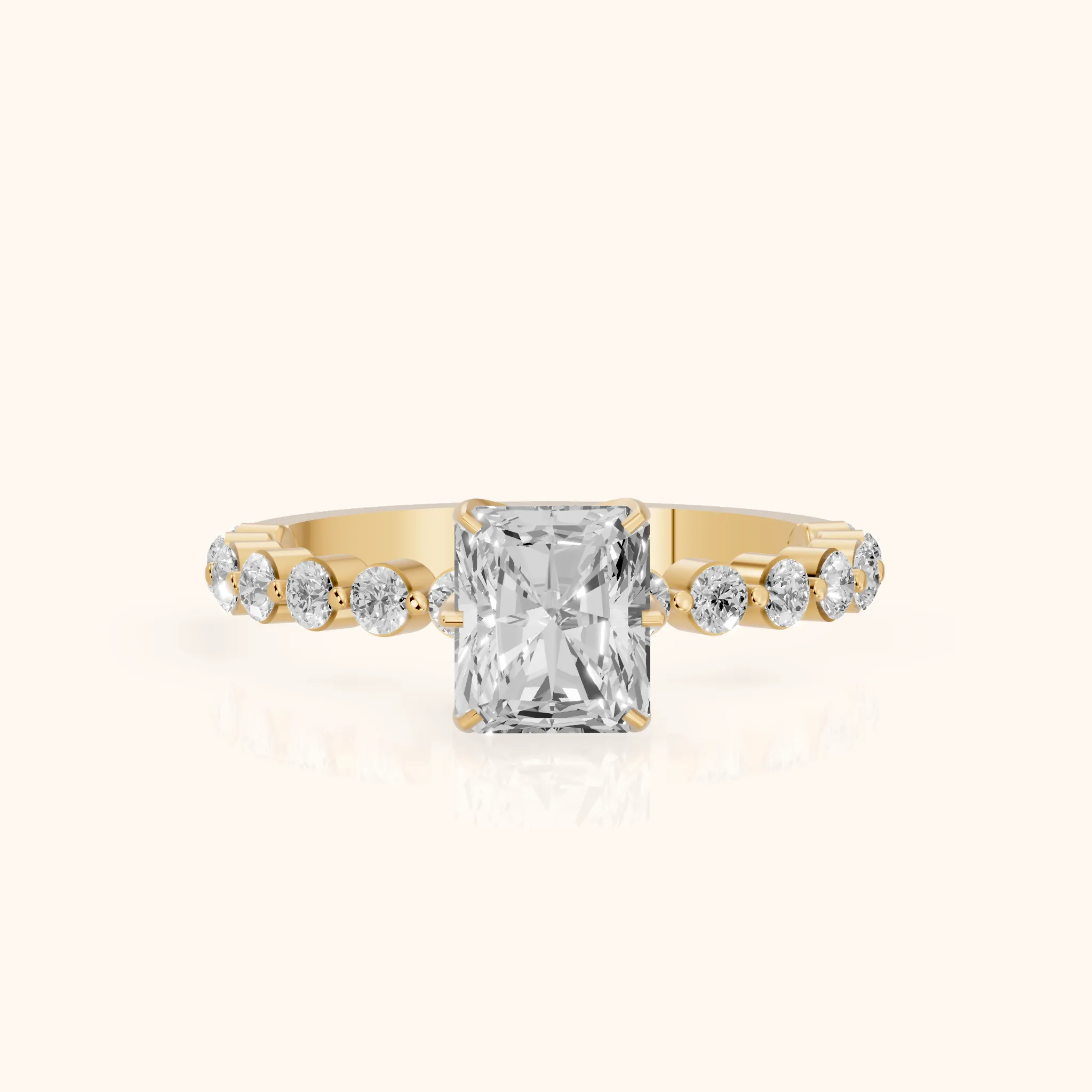 Eleanor Majesty Side Stone Radiant Diamond Engagement Ring in Yellow Gold — view 1