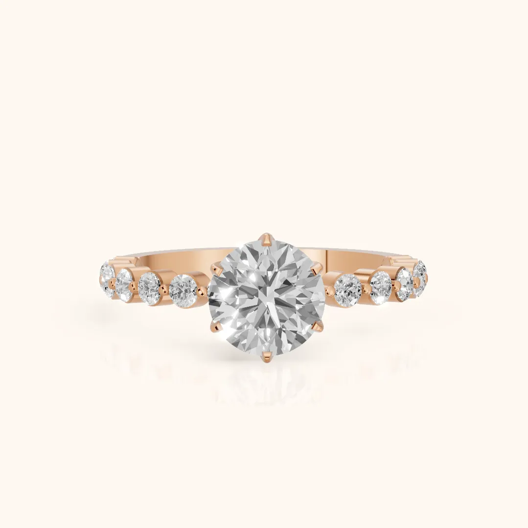 Eleanor Majesty Side Stone Round Diamond Engagement Ring in Rose Gold — view 2