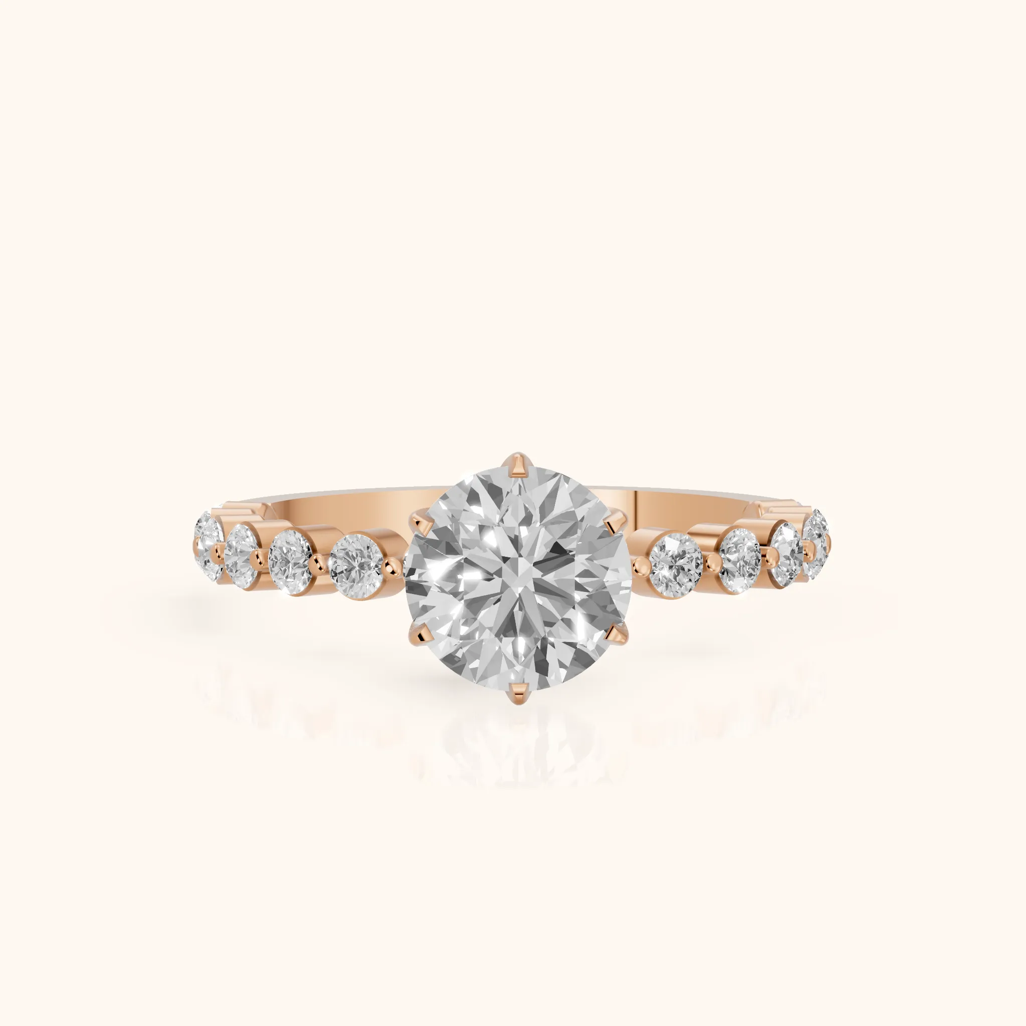 Eleanor Majesty Side Stone Round Diamond Engagement Ring in Rose Gold — view 1