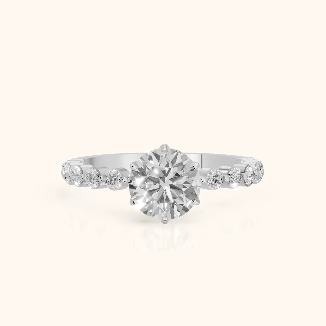 Eleanor Majesty Side Stone Round Diamond Engagement Ring in Platinum — view 2