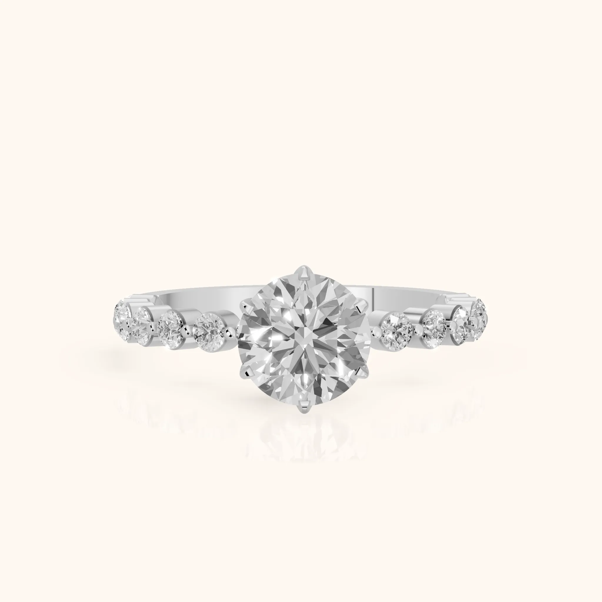 Eleanor Majesty Side Stone Round Diamond Engagement Ring in Platinum — view 1