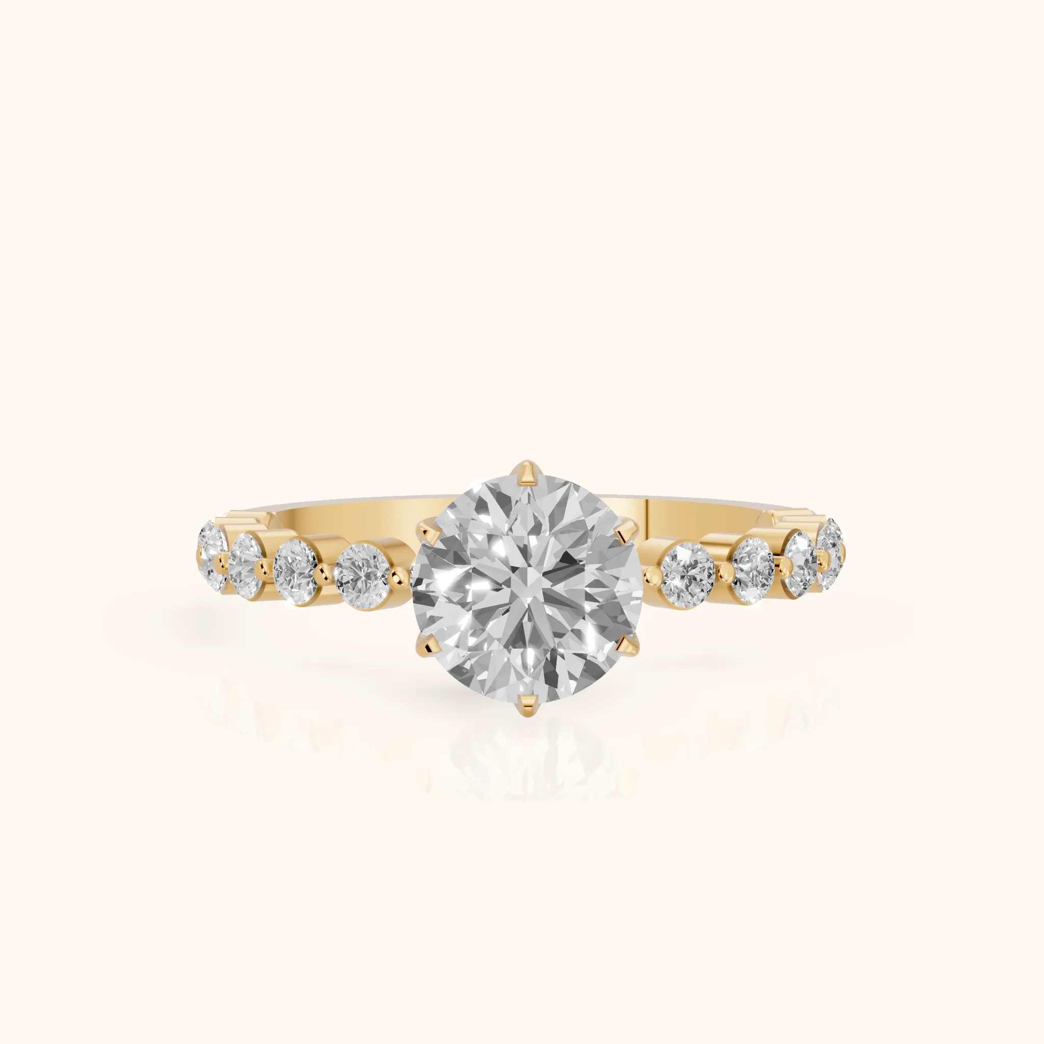 Eleanor Majesty Side Stone Round Diamond Engagement Ring in Yellow Gold — view 1