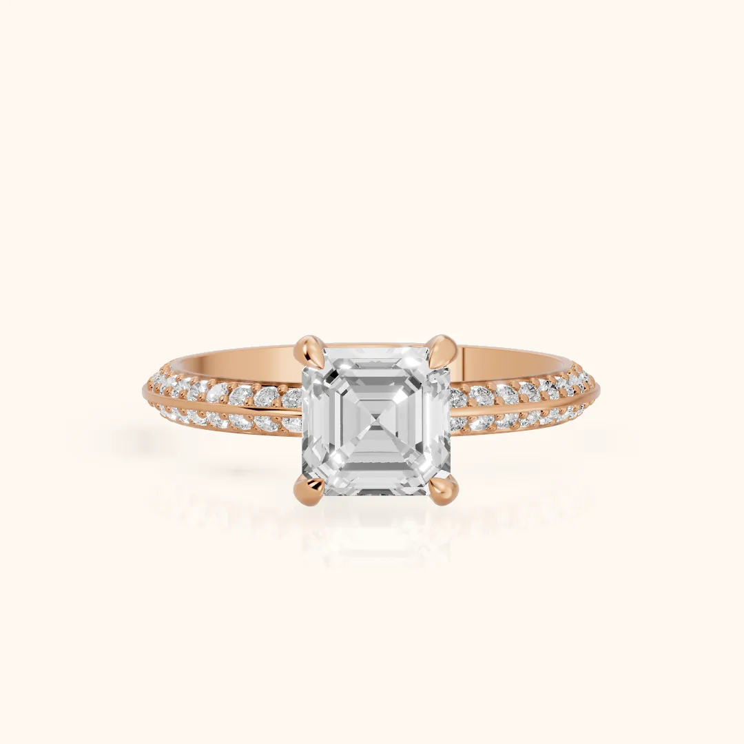Meredith Knife Edge Pavé Asscher Diamond Engagement Ring in Rose Gold — view 2