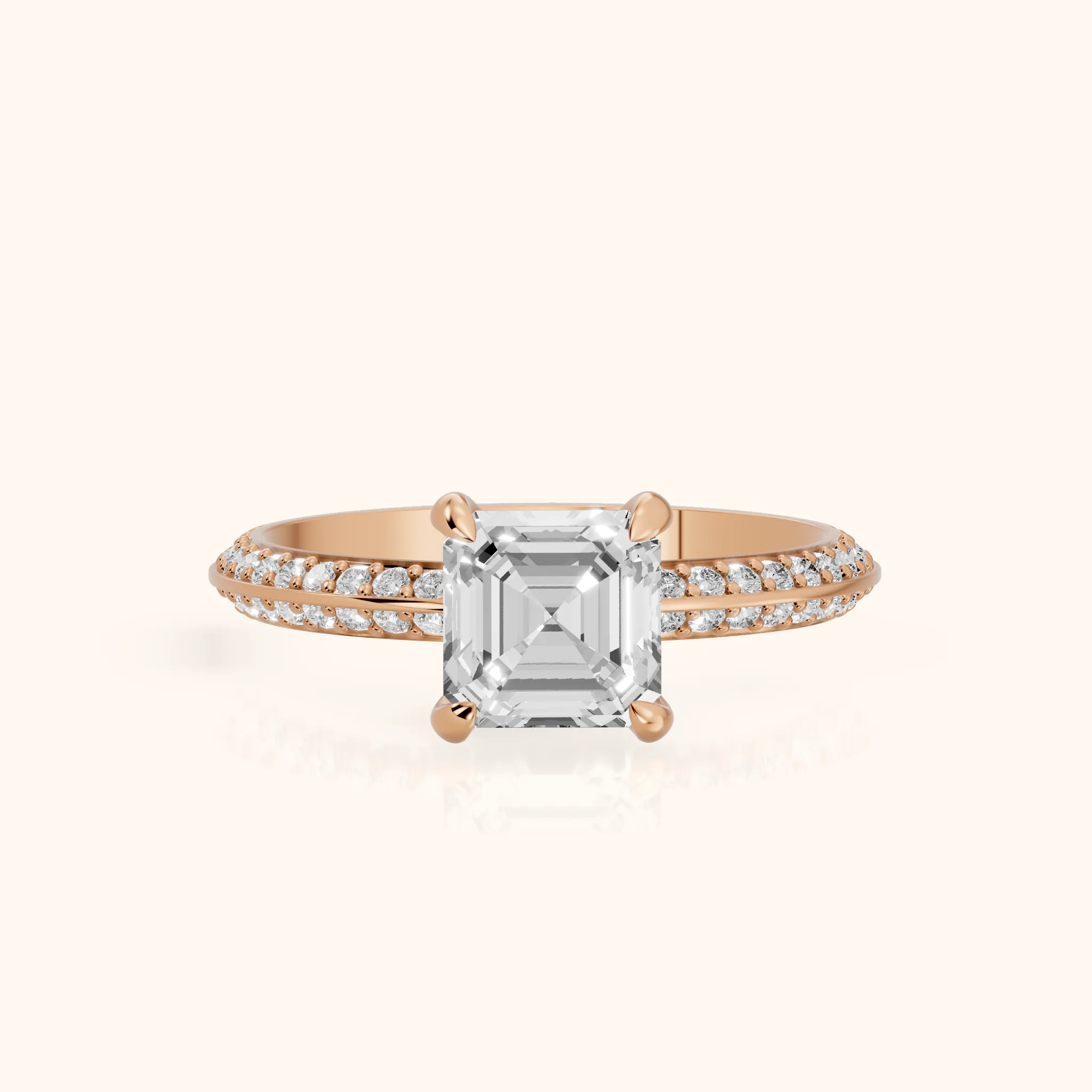 Meredith Knife Edge Pavé Asscher Diamond Engagement Ring in Rose Gold — view 1