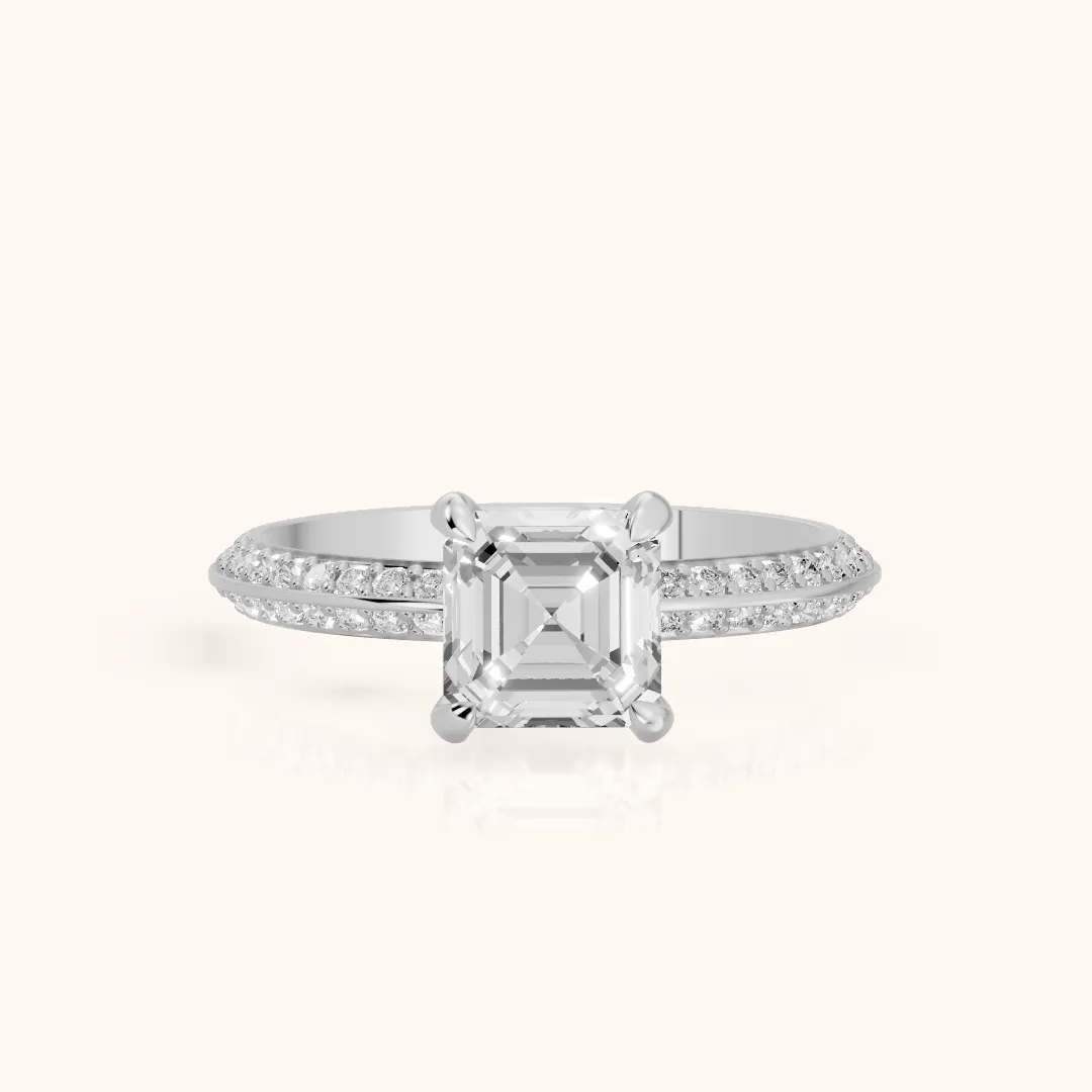 Meredith Knife Edge Pavé Asscher Diamond Engagement Ring in Silver — view 2