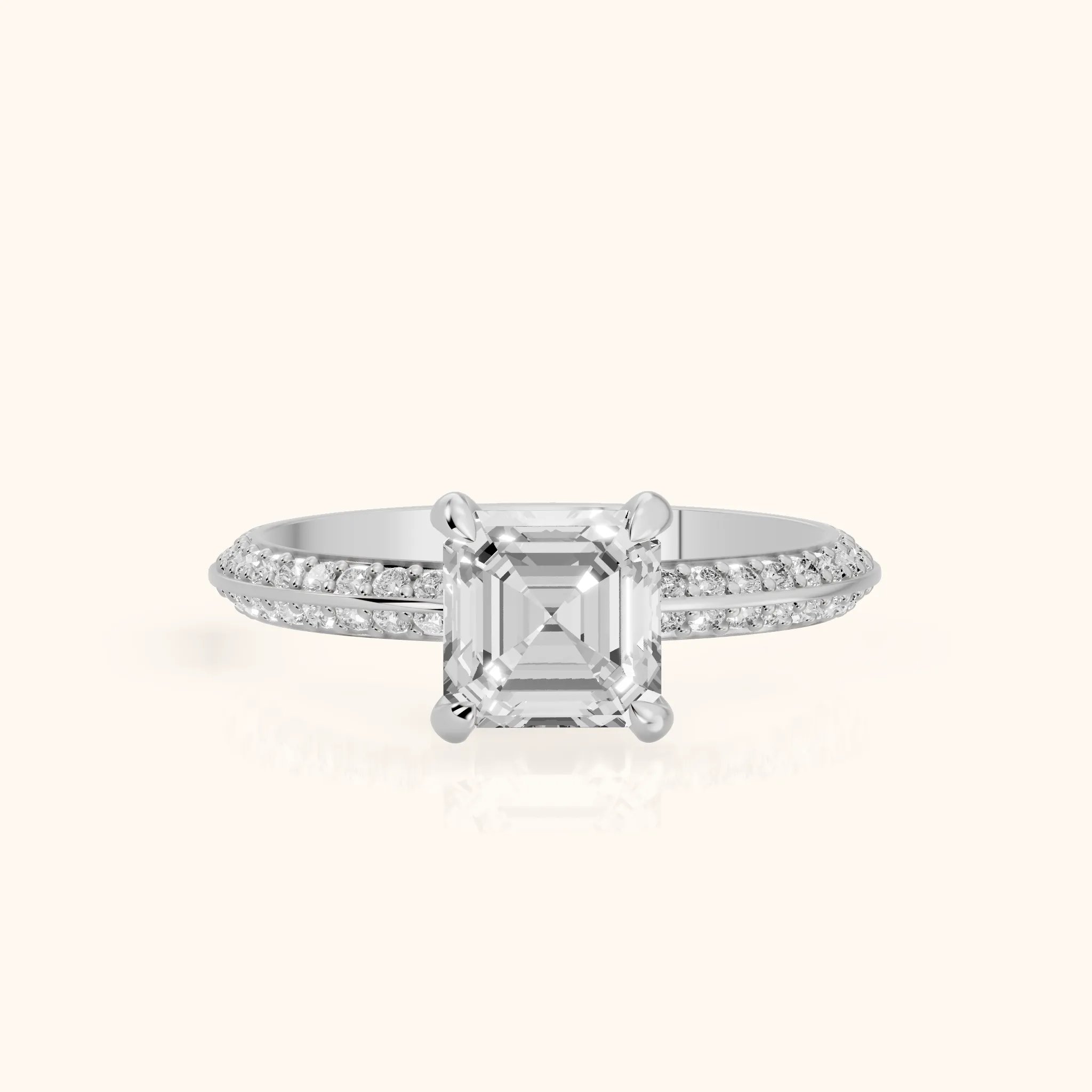 Meredith Knife Edge Pavé Asscher Diamond Engagement Ring in Silver — view 1