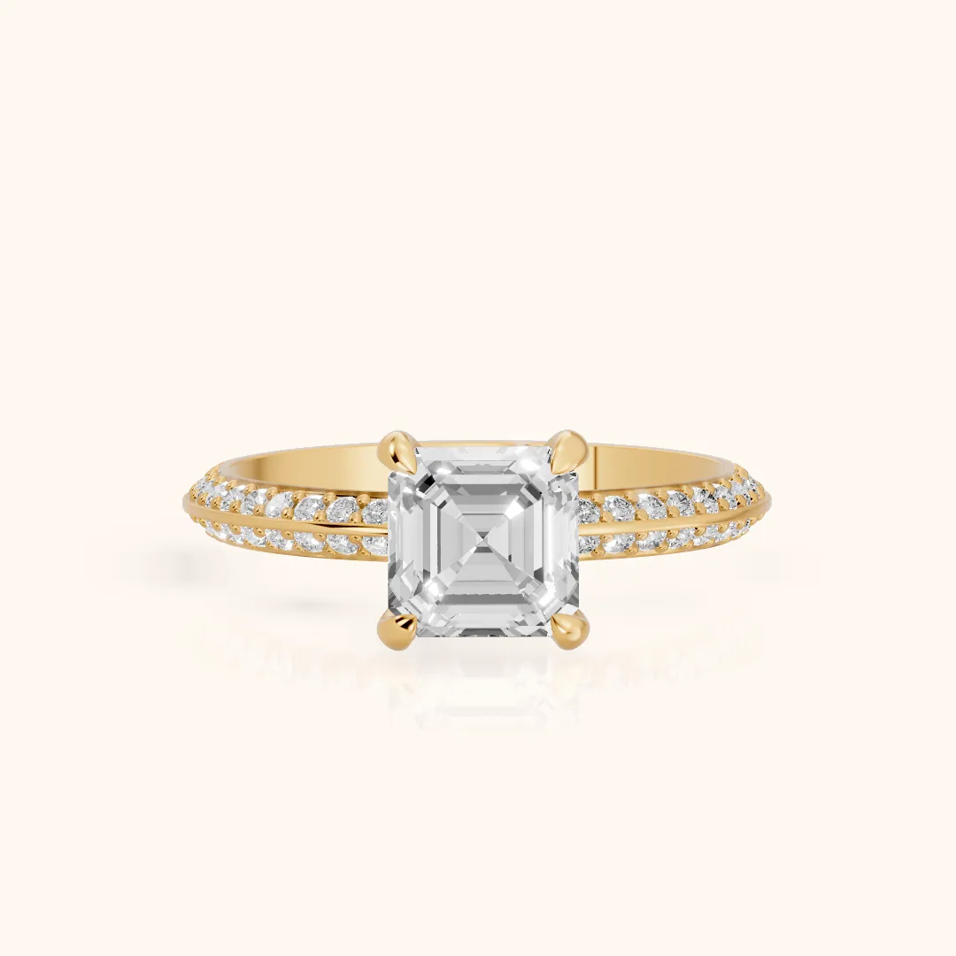 Meredith Knife Edge Pavé Asscher Diamond Engagement Ring in Yellow Gold — view 2