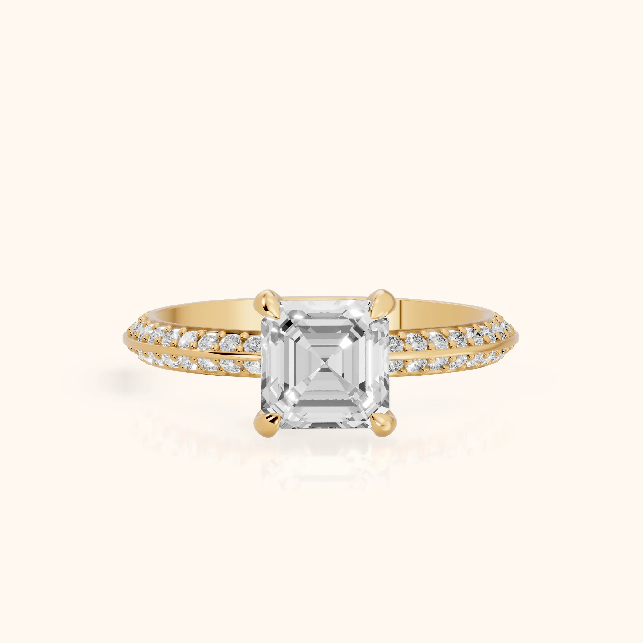 Meredith Knife Edge Pavé Asscher Diamond Engagement Ring in Yellow Gold — view 1