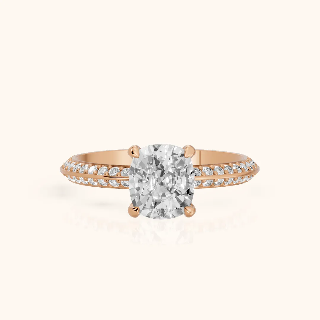 Meredith Knife Edge Pavé Cushion Diamond Engagement Ring in Rose Gold — view 2