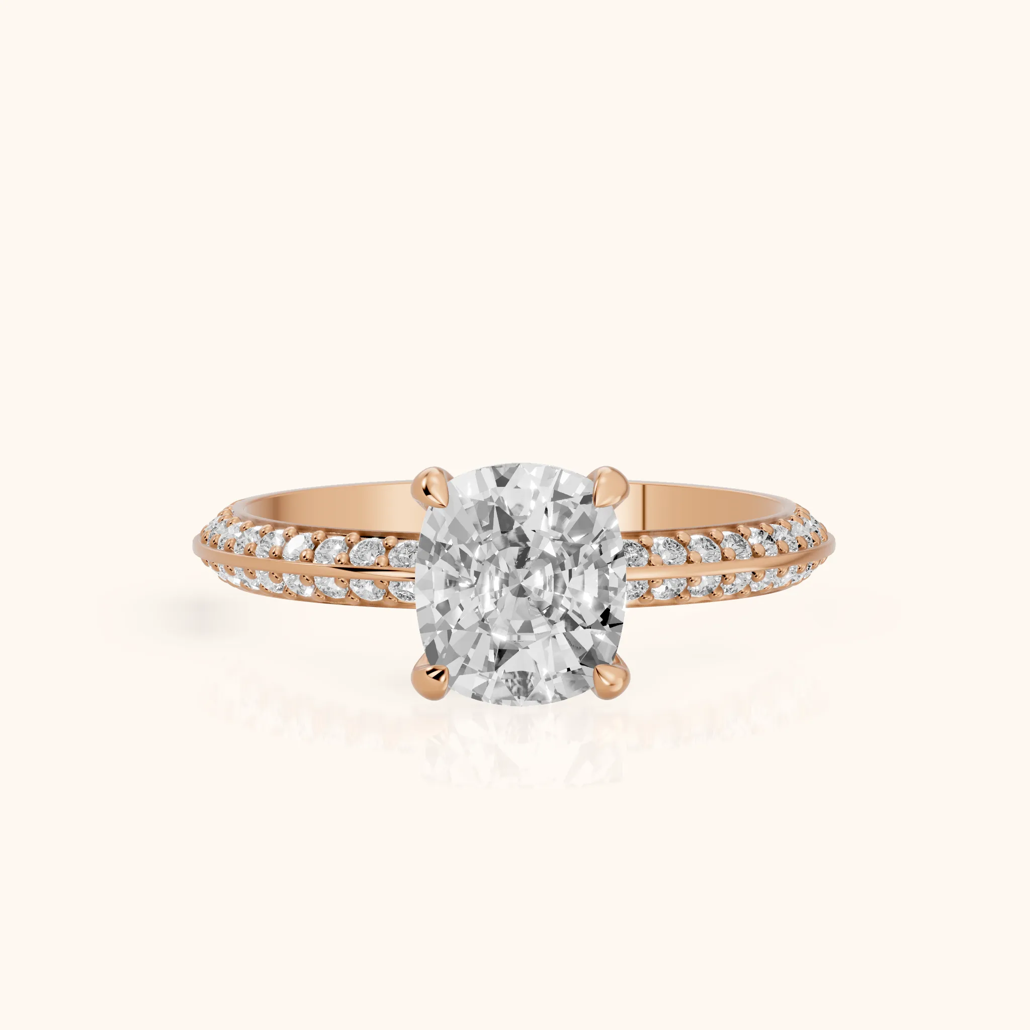 Meredith Knife Edge Pavé Cushion Diamond Engagement Ring in Rose Gold — view 1