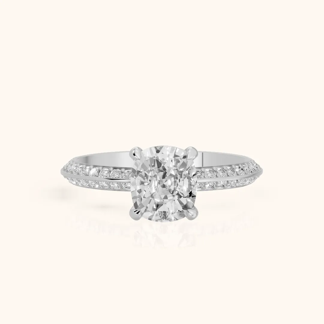 Meredith Knife Edge Pavé Cushion Diamond Engagement Ring in Silver — view 2