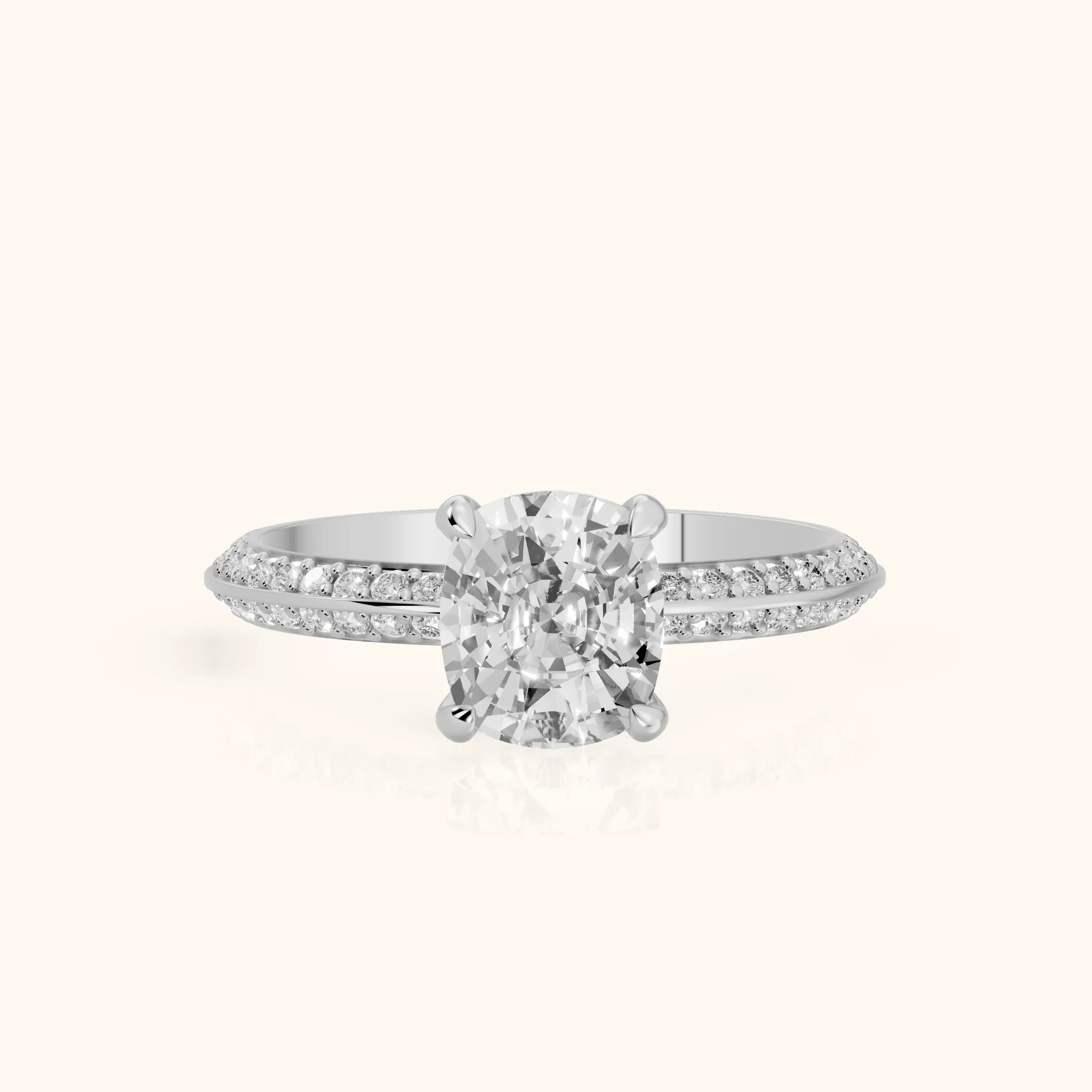 Meredith Knife Edge Pavé Cushion Diamond Engagement Ring in Silver — view 1
