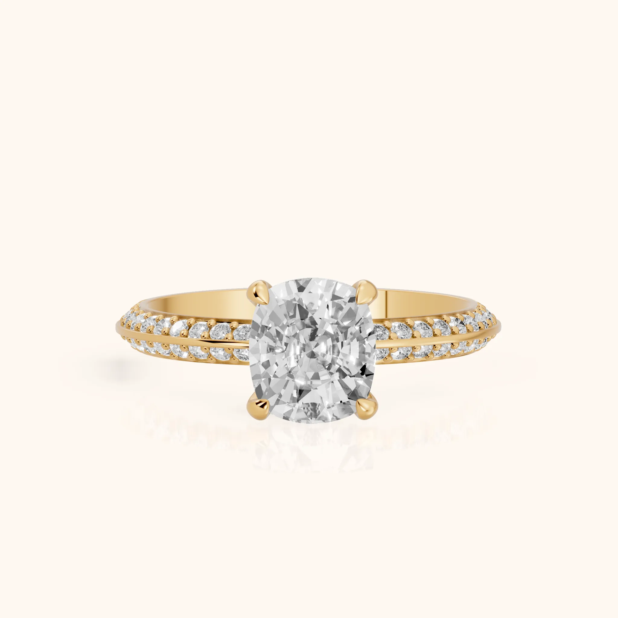 Meredith Knife Edge Pavé Cushion Diamond Engagement Ring in Yellow Gold — view 1