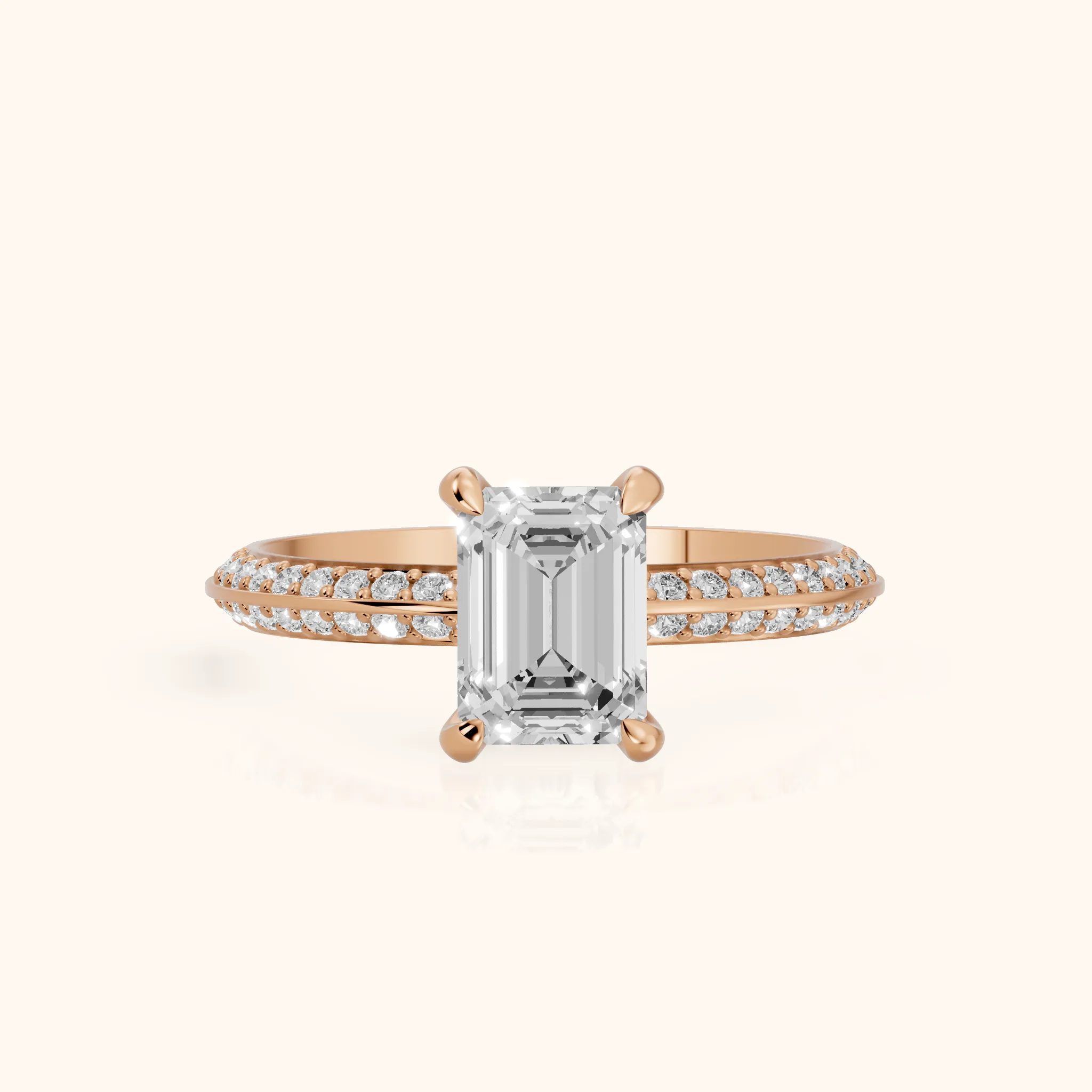 Meredith Knife Edge Pavé Emerald Diamond Engagement Ring in Rose Gold — view 1