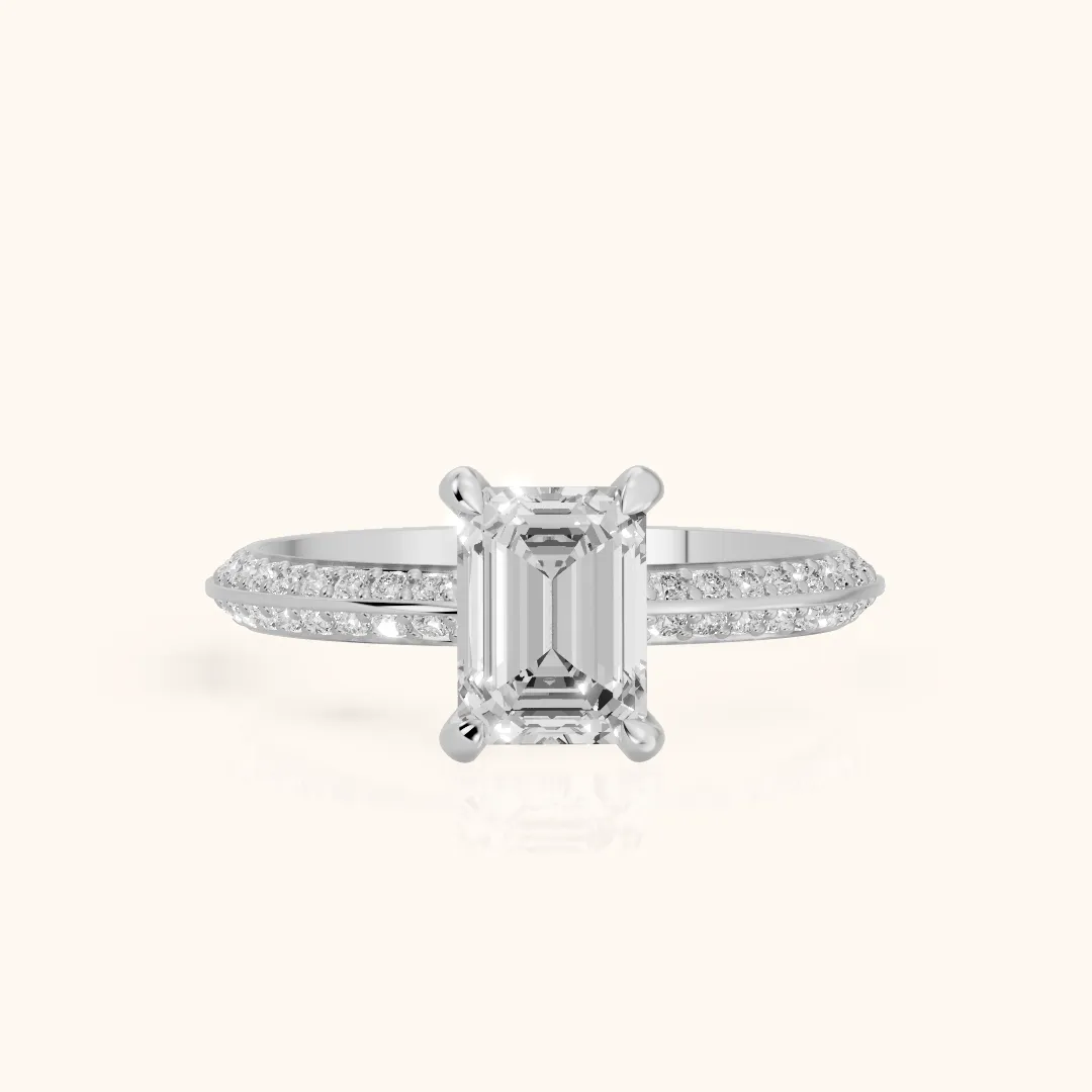 Meredith Knife Edge Pavé Emerald Diamond Engagement Ring in Silver — view 2