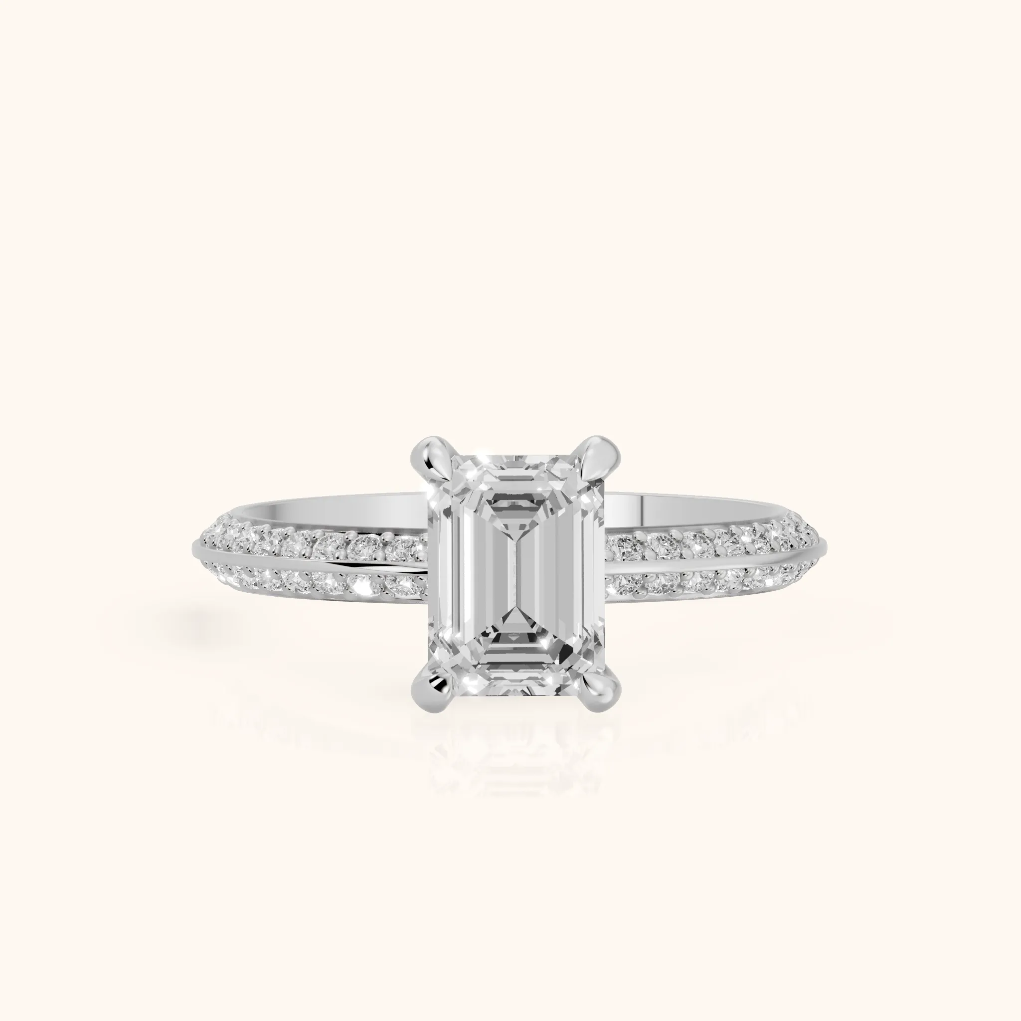 Meredith Knife Edge Pavé Emerald Diamond Engagement Ring in Silver — view 1