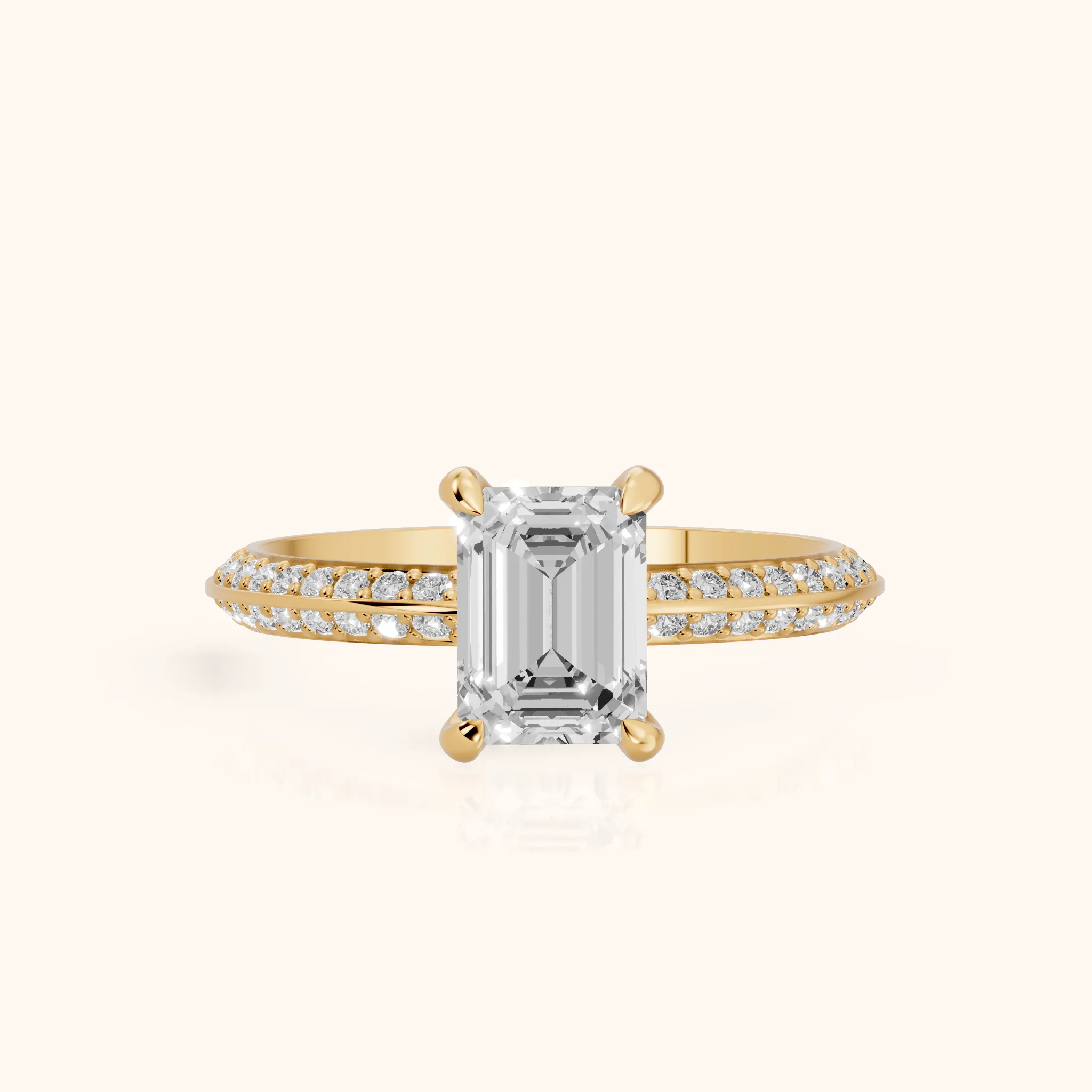 Meredith Knife Edge Pavé Emerald Diamond Engagement Ring in Yellow Gold — view 1
