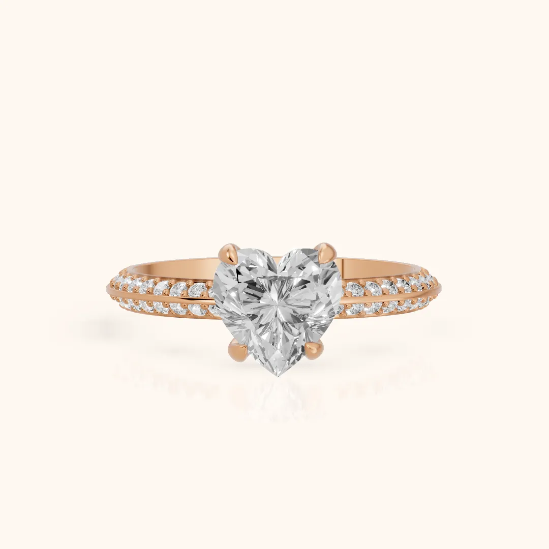 Meredith Knife Edge Pavé Heart Diamond Engagement Ring in Rose Gold — view 2