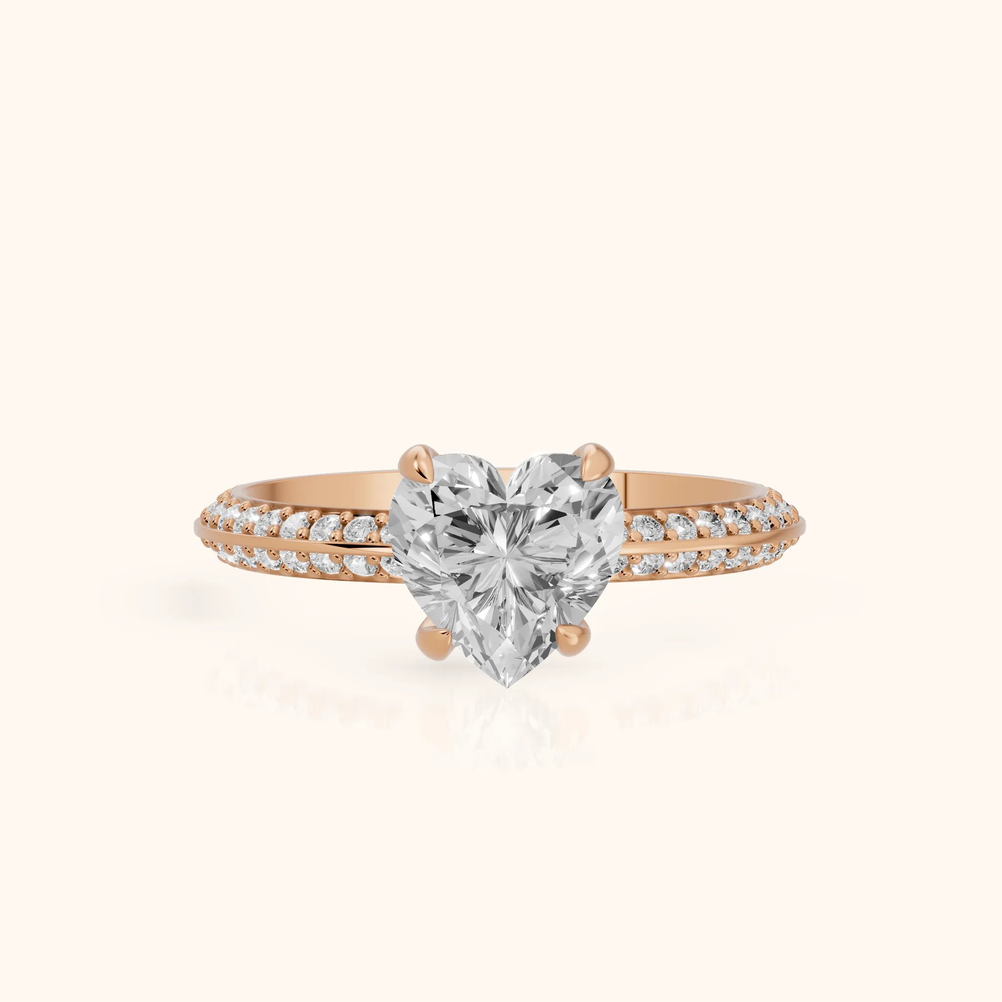 Meredith Knife Edge Pavé Heart Diamond Engagement Ring in Rose Gold — view 1