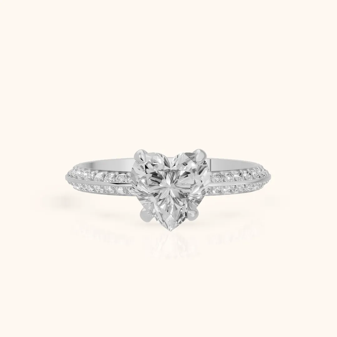 Meredith Knife Edge Pavé Heart Diamond Engagement Ring in White Gold — view 2