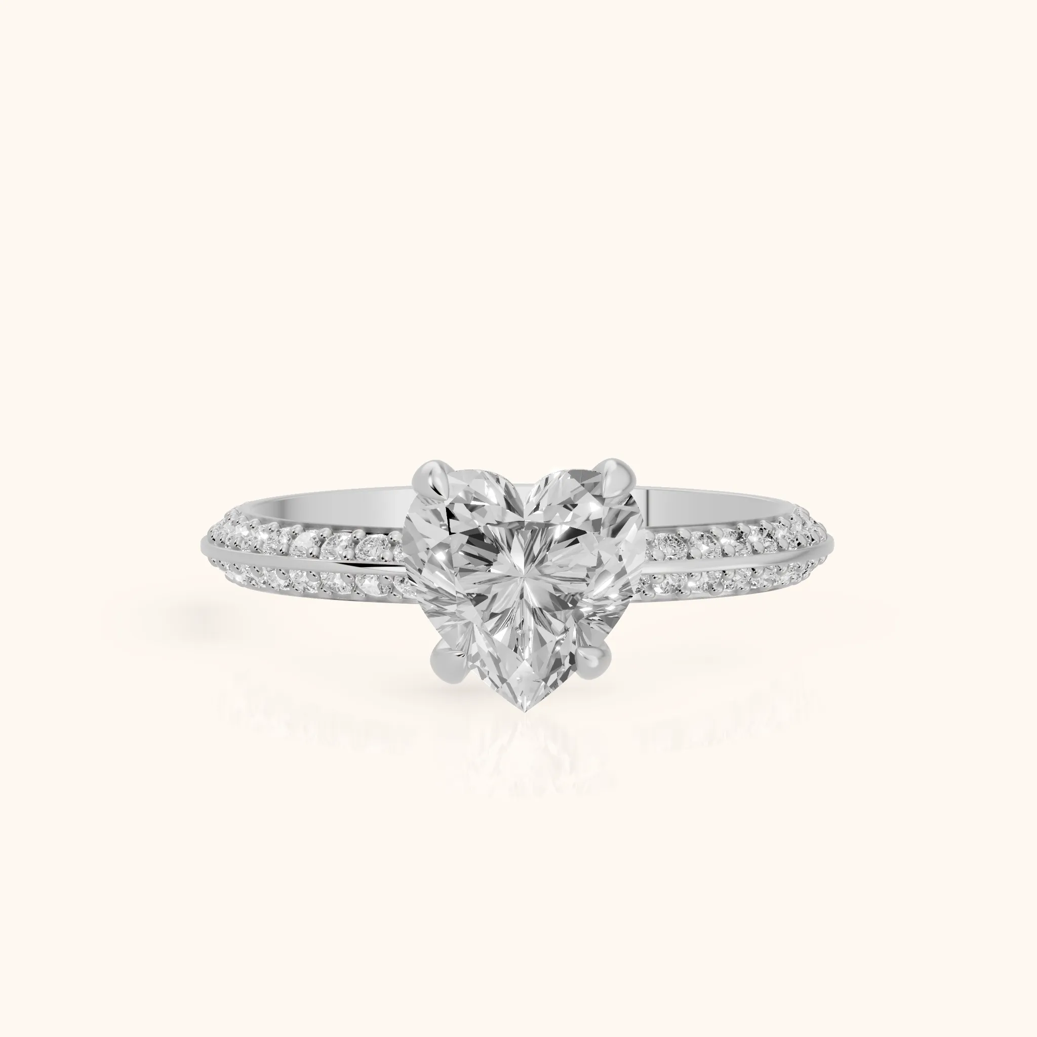 Meredith Knife Edge Pavé Heart Diamond Engagement Ring in White Gold — view 1