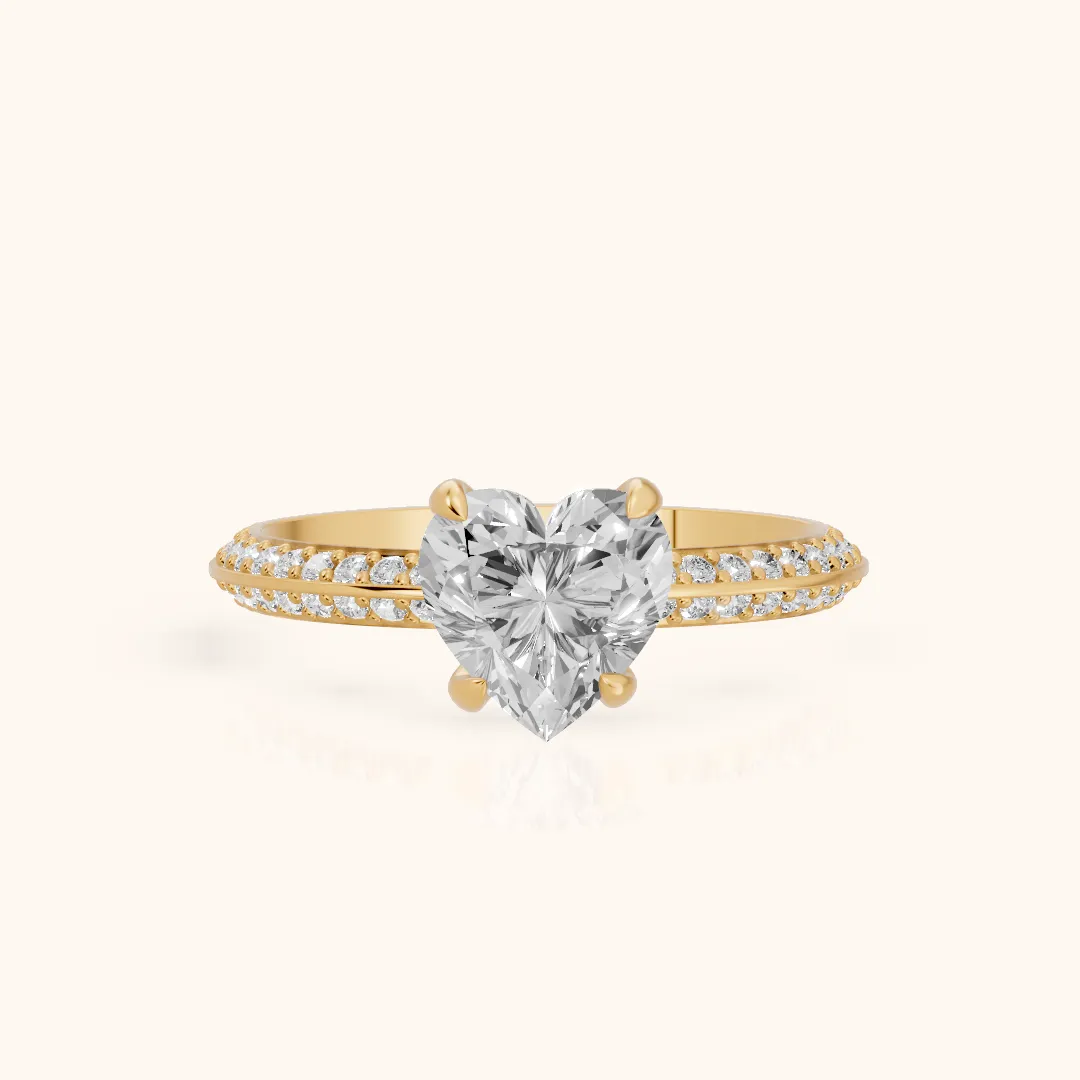 Meredith Knife Edge Pavé Heart Diamond Engagement Ring in Yellow Gold — view 2