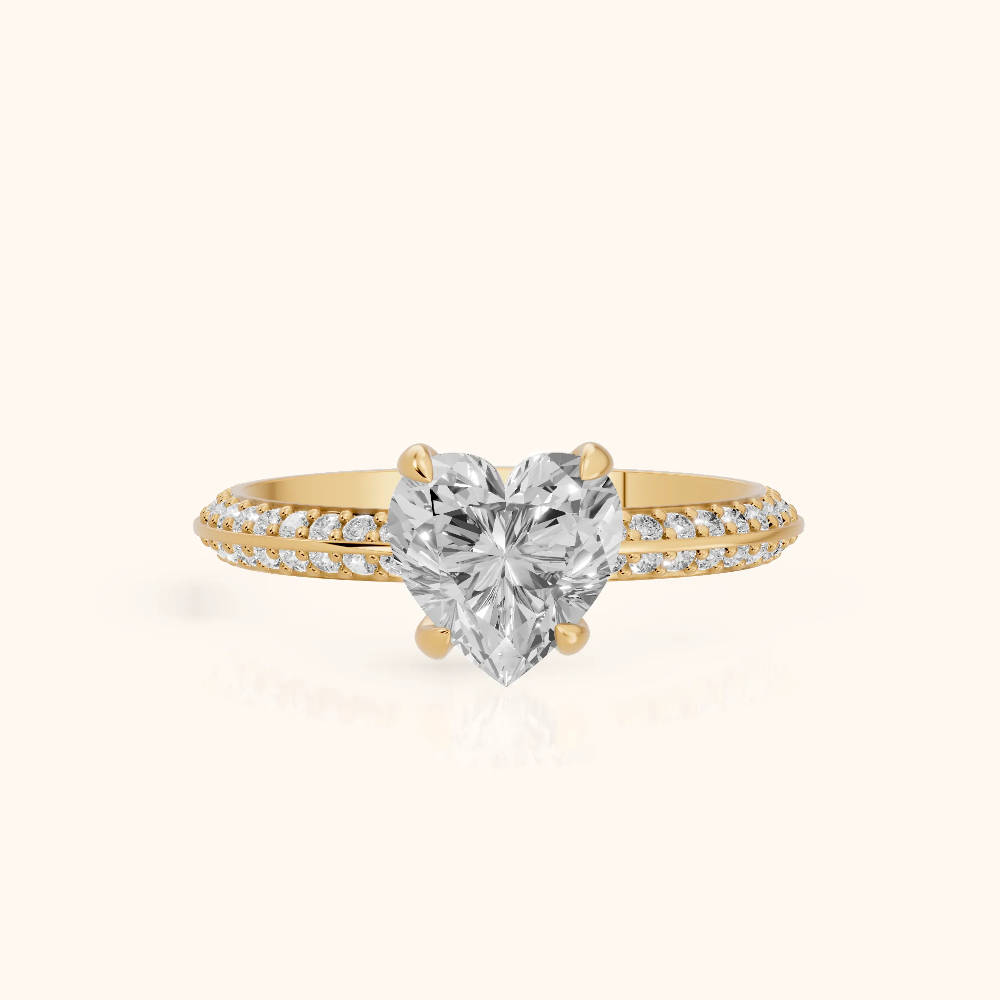 Meredith Knife Edge Pavé Heart Diamond Engagement Ring in Yellow Gold — view 1
