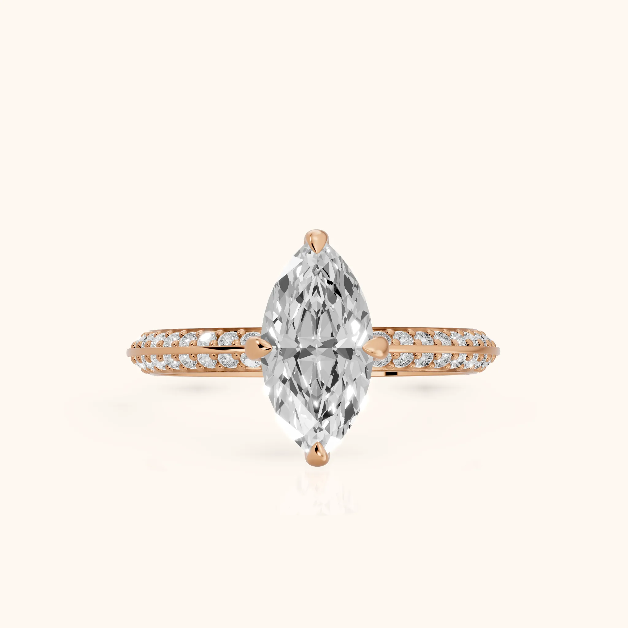 Meredith Knife Edge Pavé Marquise Diamond Engagement Ring in Rose Gold — view 1