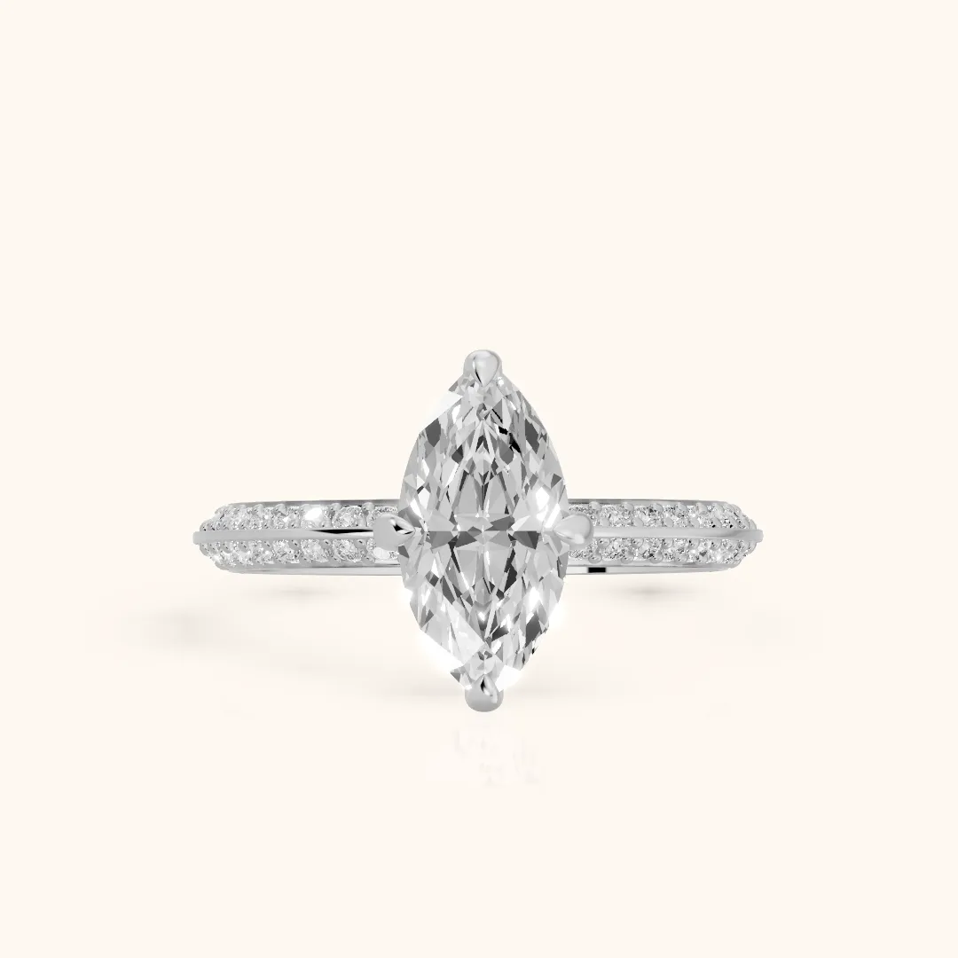 Meredith Knife Edge Pavé Marquise Diamond Engagement Ring in White Gold — view 2