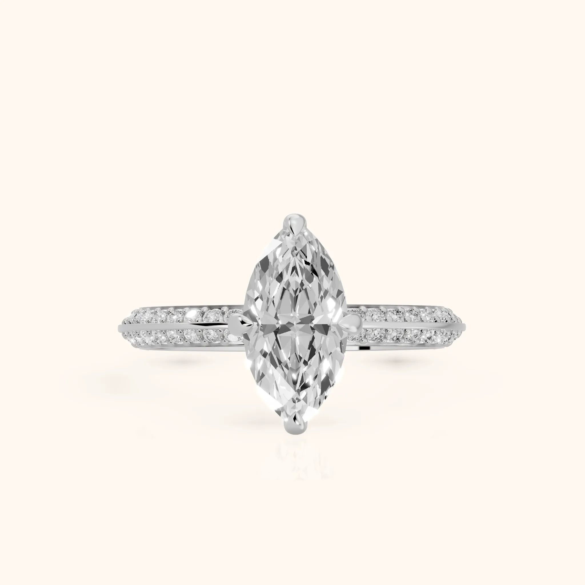 Meredith Knife Edge Pavé Marquise Diamond Engagement Ring in White Gold — view 1