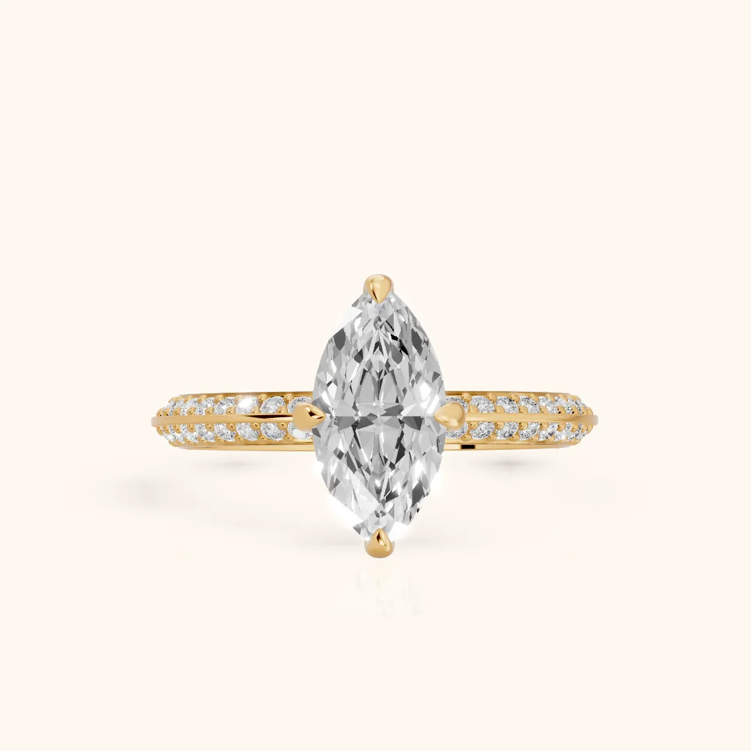 Meredith Knife Edge Pavé Marquise Diamond Engagement Ring in Yellow Gold — view 2