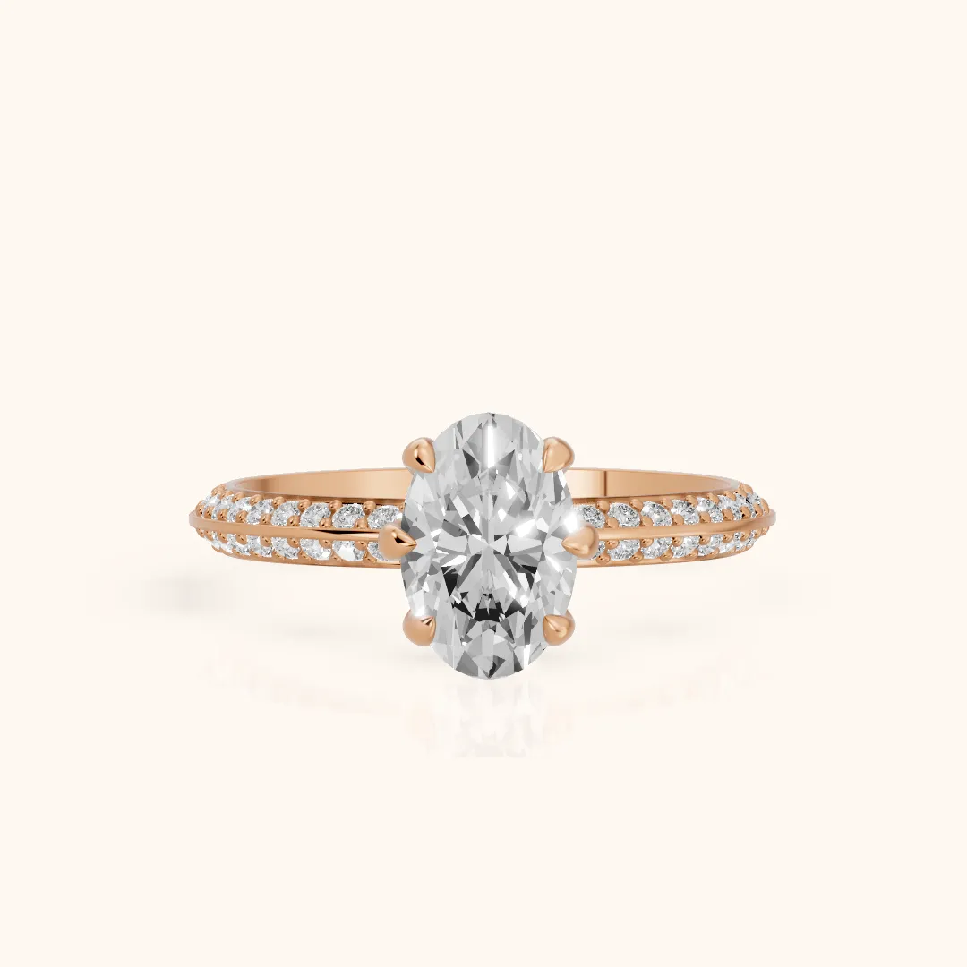 Meredith Knife Edge Pavé Oval Diamond Engagement Ring in Rose Gold — view 2