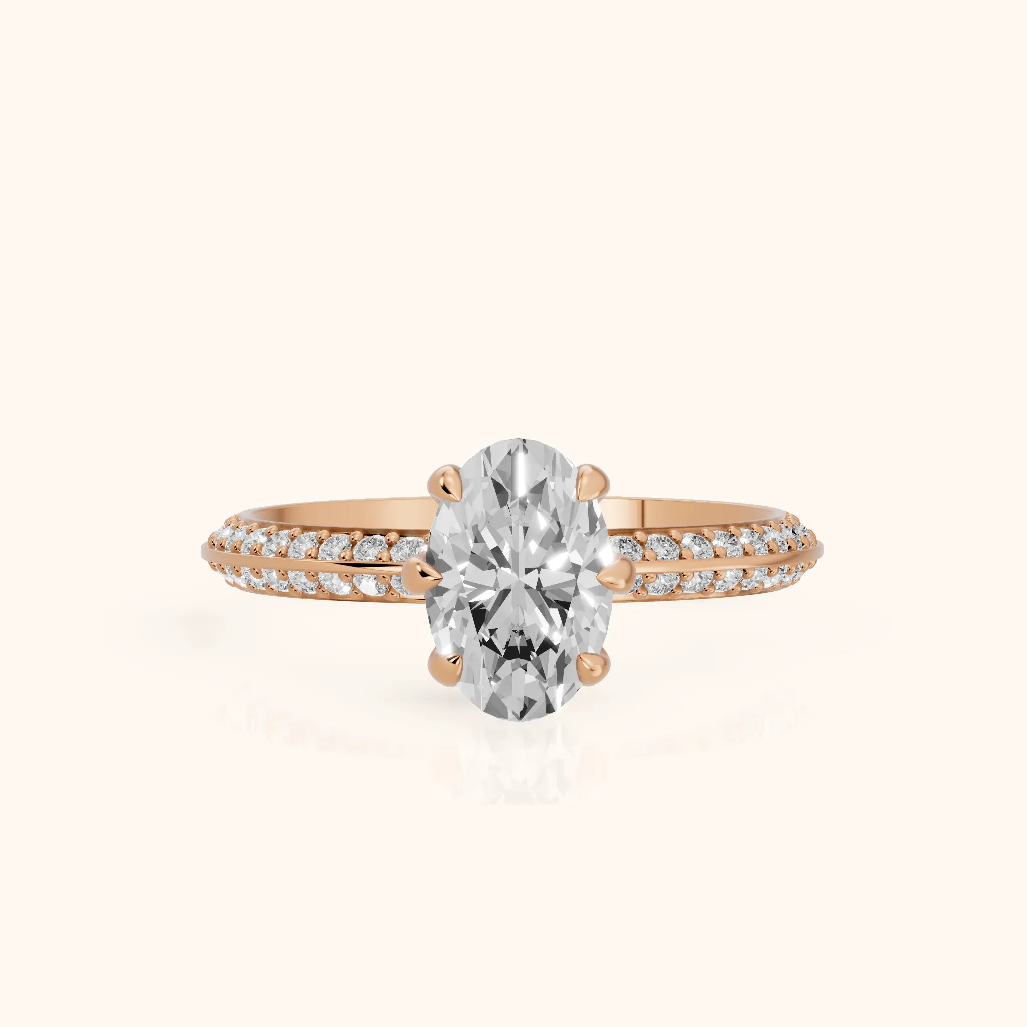 Meredith Knife Edge Pavé Oval Diamond Engagement Ring in Rose Gold — view 1